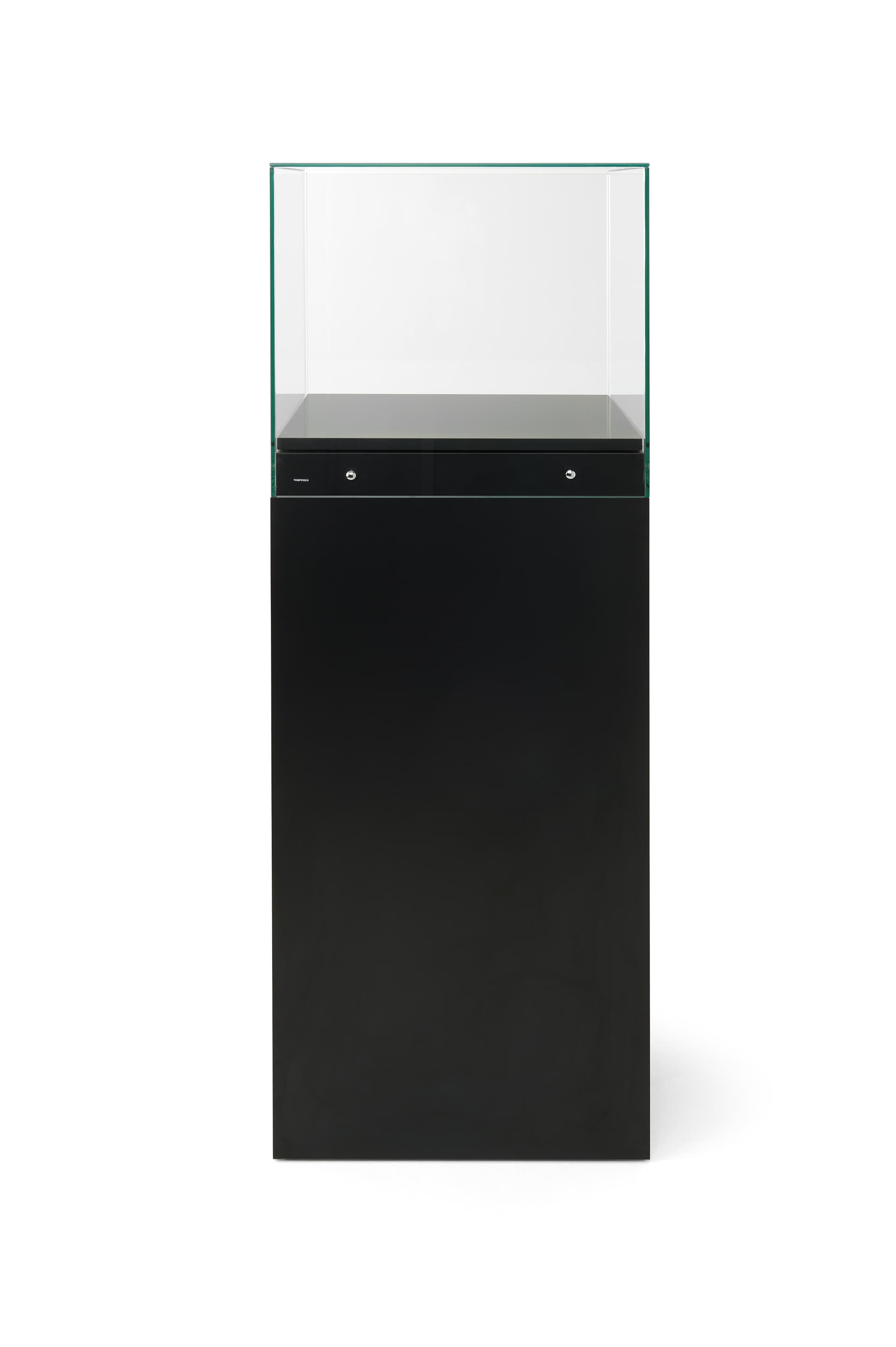 Glass-top pedestal display case with tempered glass 
