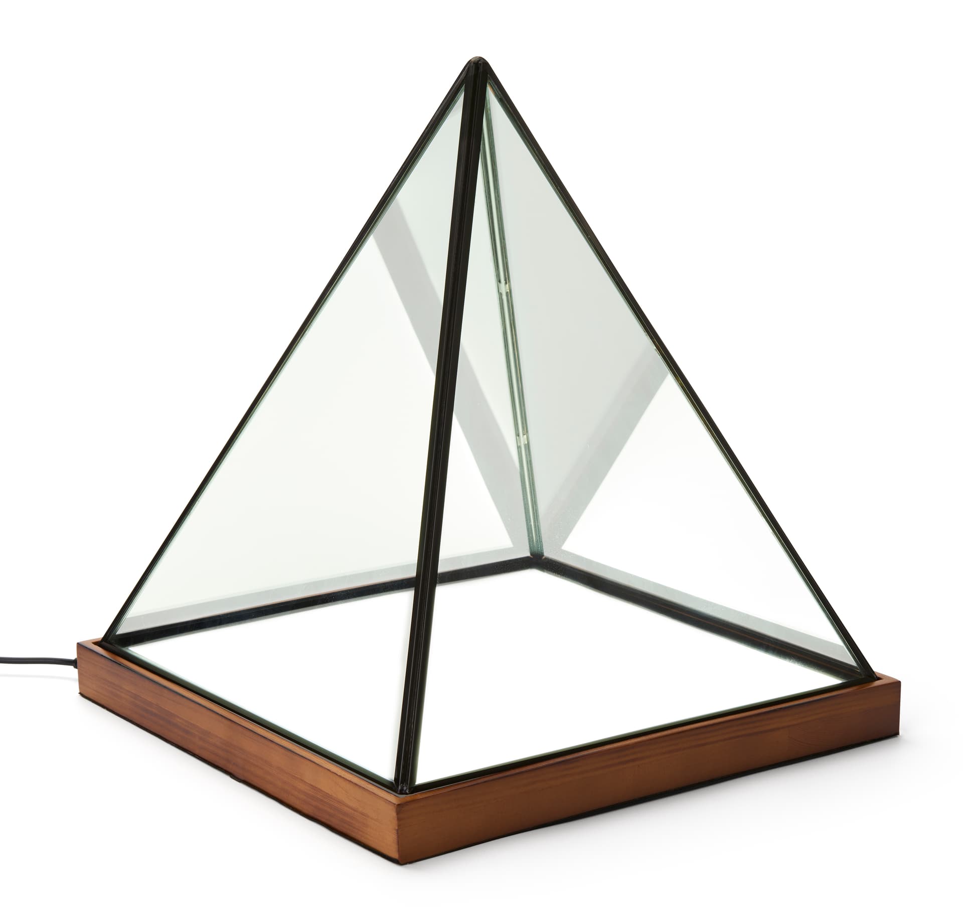 Lighted pyramid glass box with LED bottom panel