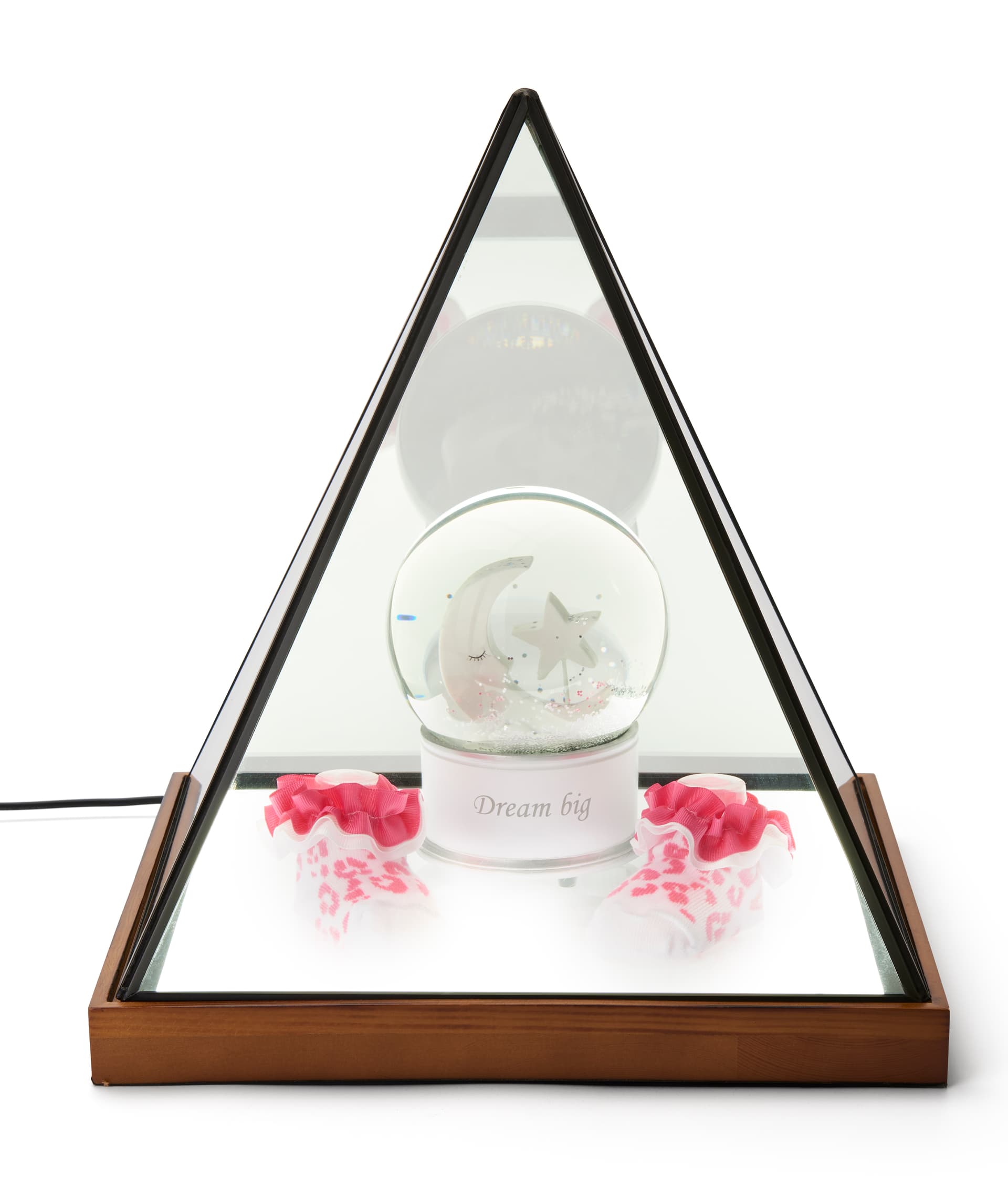 Lighted pyramid glass box with antique finish