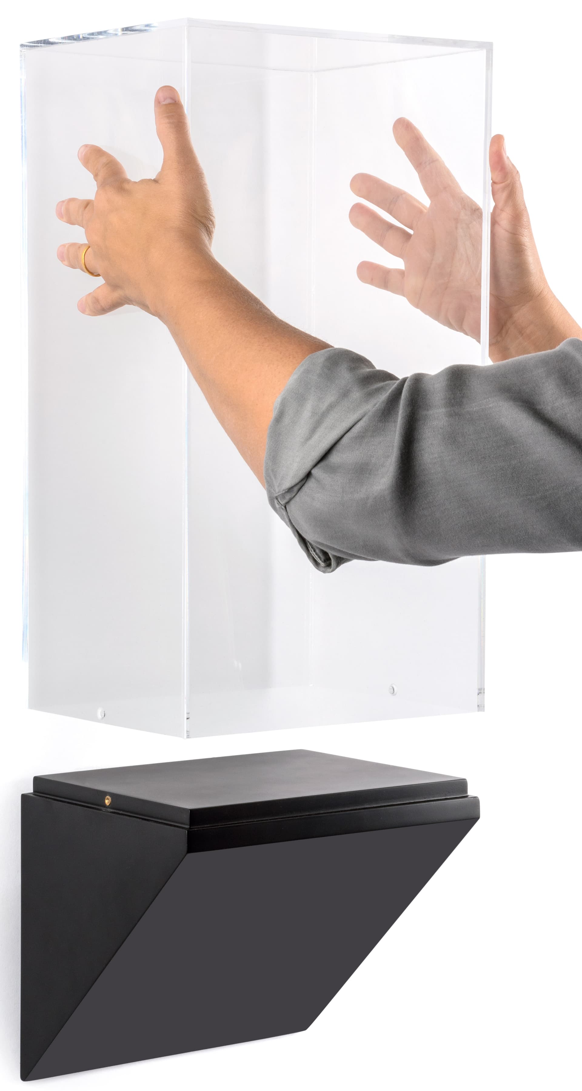 Museum pedestal wedge wall case with lift-off enclosure