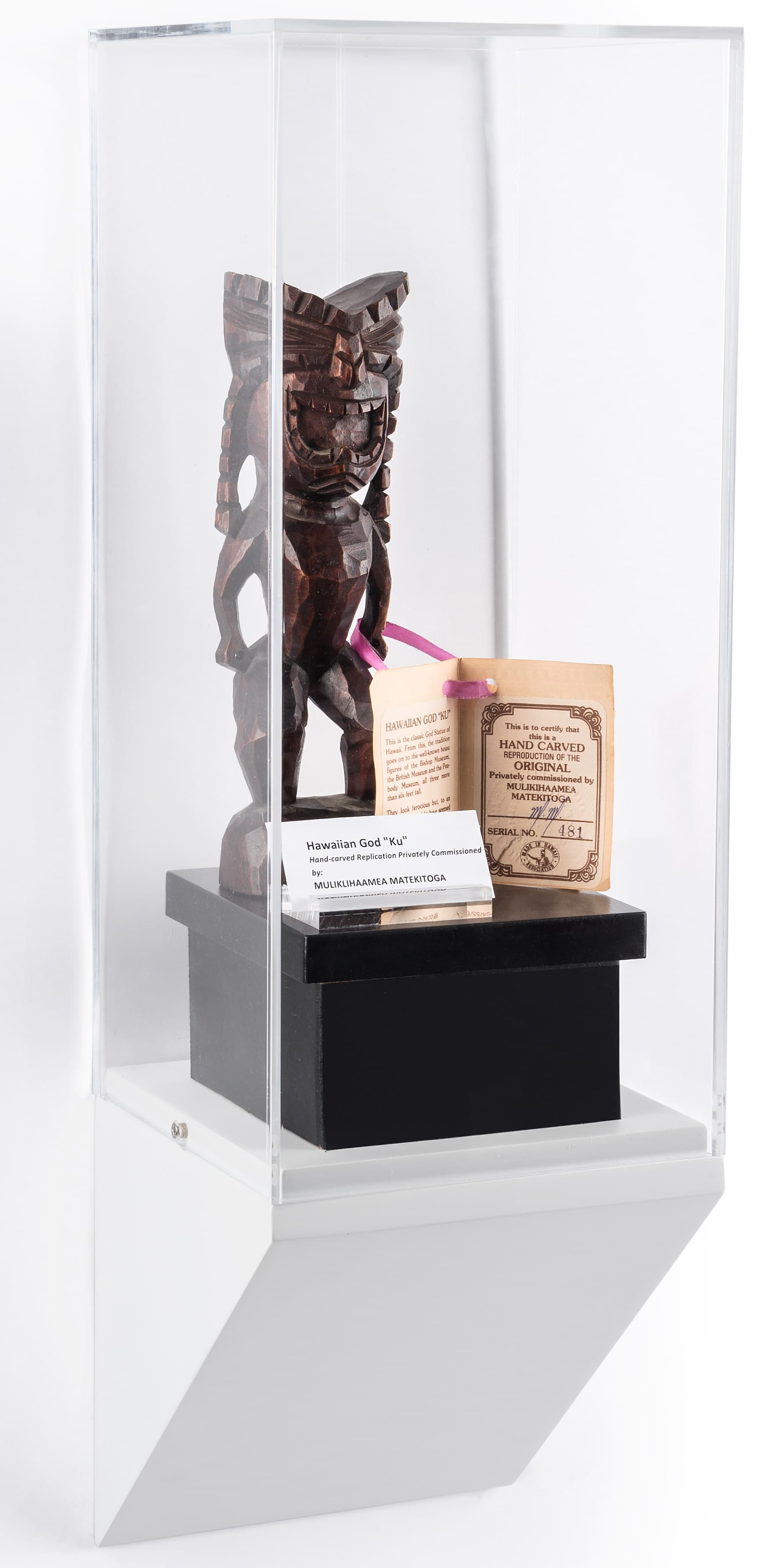 Wedge bottom wall display pedestal shown with a prized possession