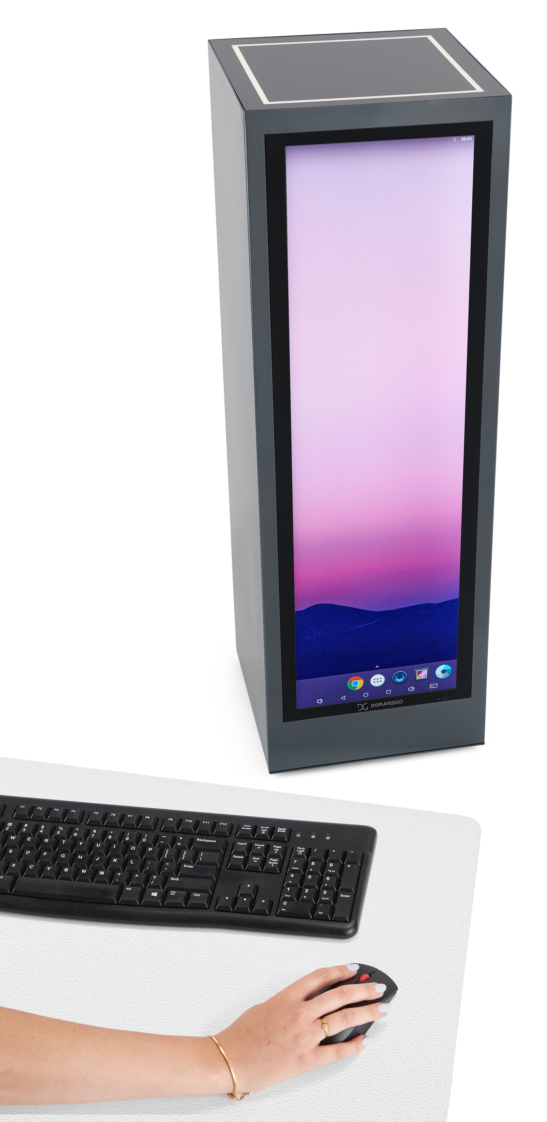Pedestal display with digital sign with WiFi and Bluetooth connectivity
