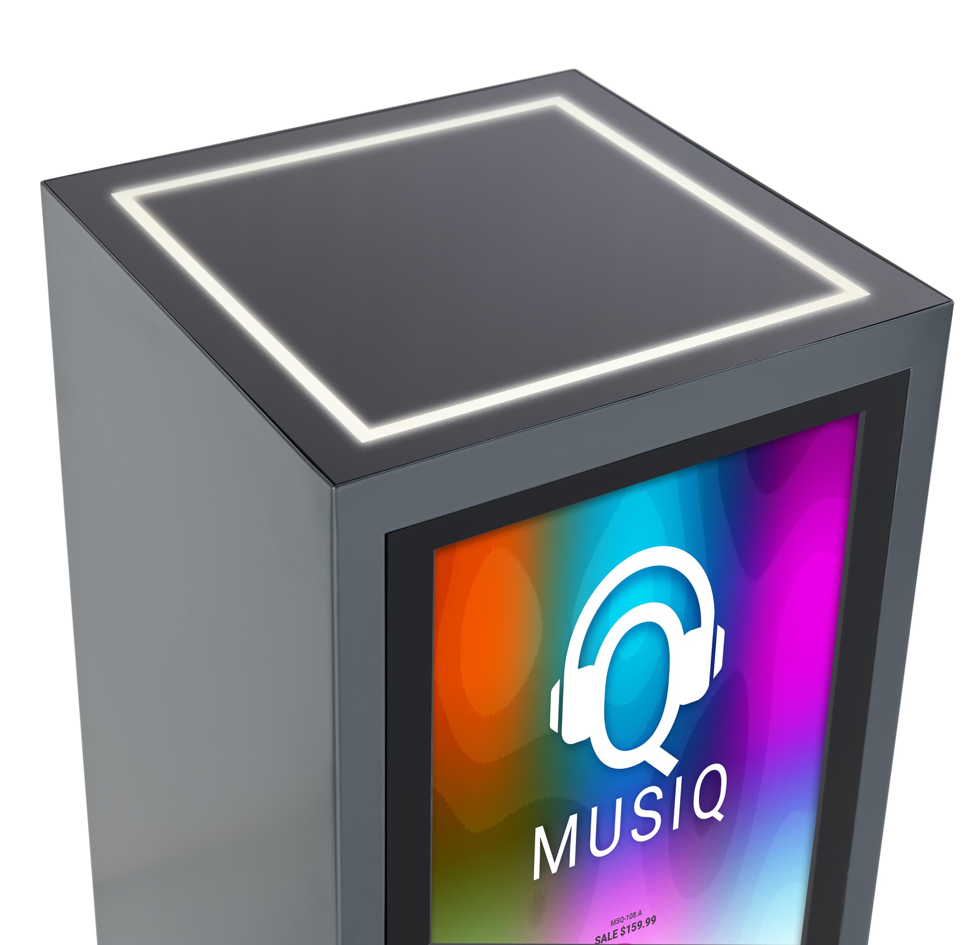 Pedestal display with digital sign with LED illumination around edge