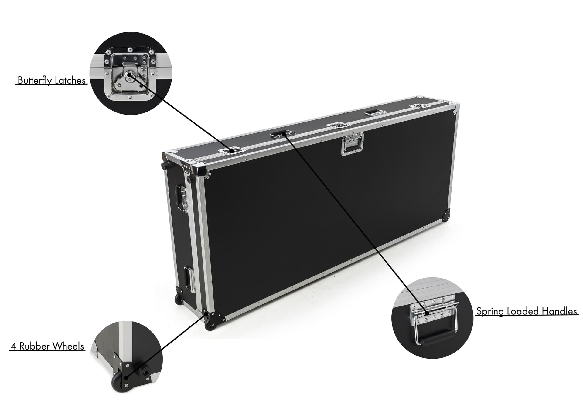 Storage case for floor standing digital signage with an exterior depth of 31.13 inches