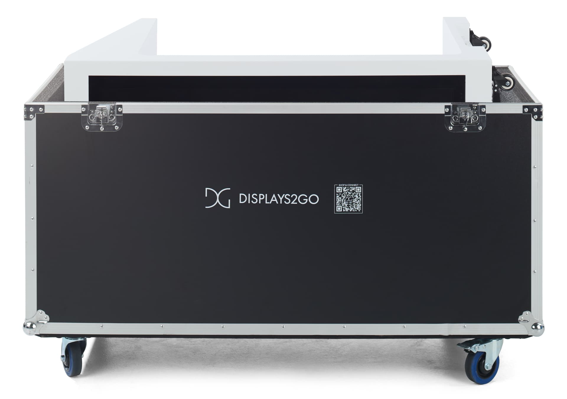 Checkout stand with digital display showcasing the LCD cash wrap placed inside