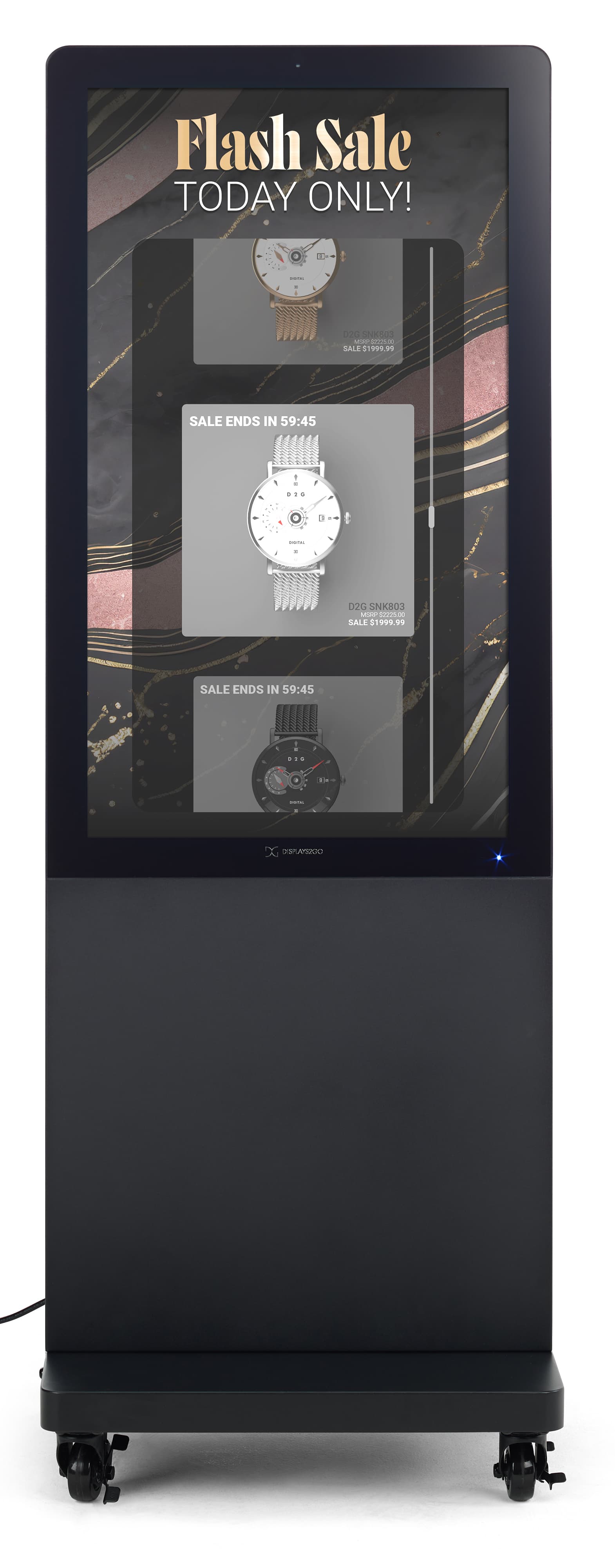 Outdoor digital sign showcasing a graphic for a retail watch company exhibiting their new assortment of watches