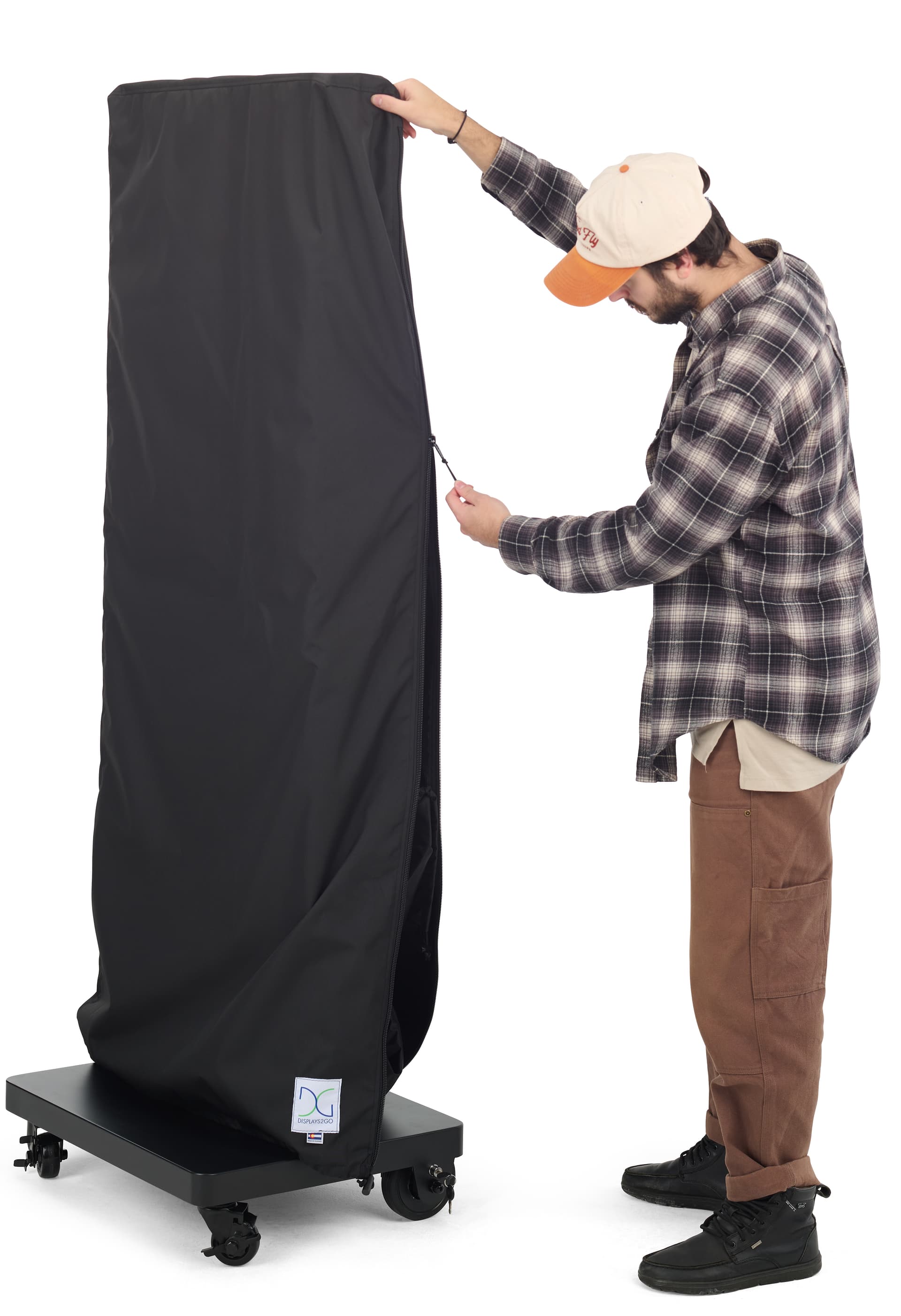 Outdoor digital sign cover is simple and easy to place on and remove from the unit thanks to its side opening zipper