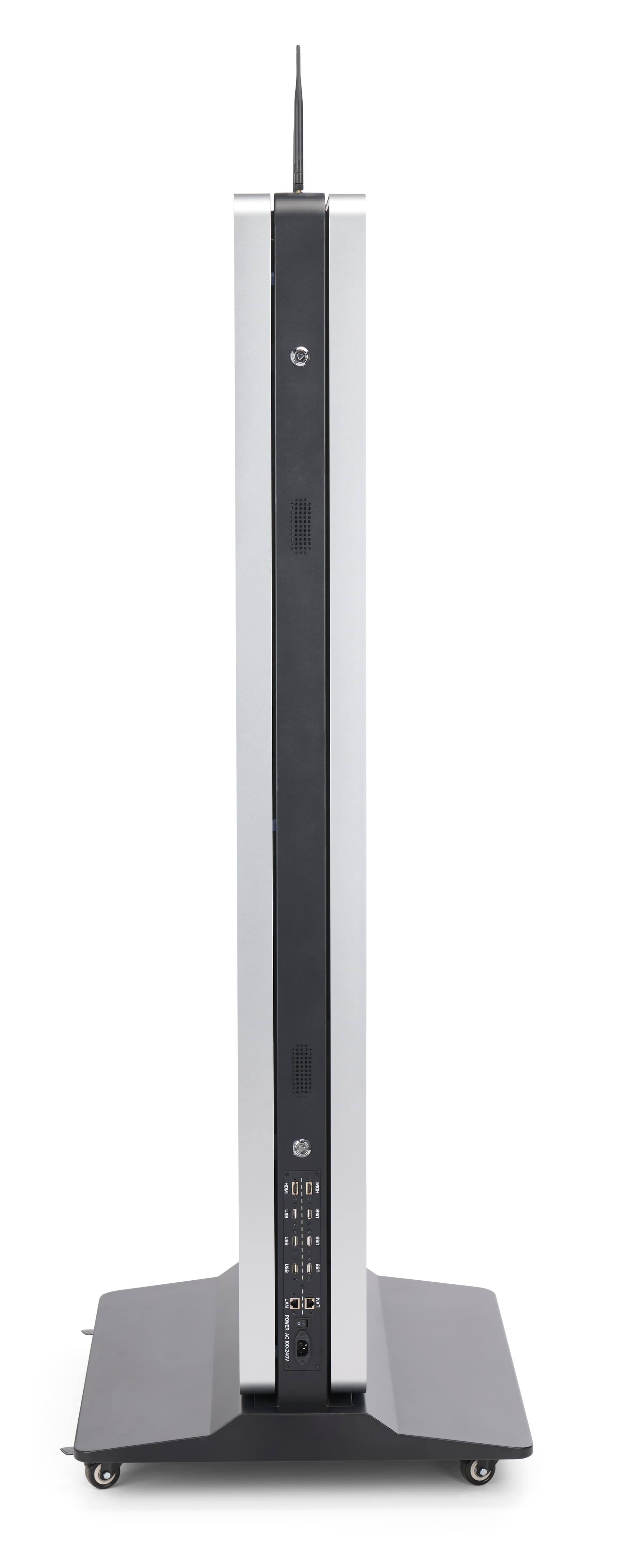 Double-sided digital vertical touchscreen kiosk with antenna 