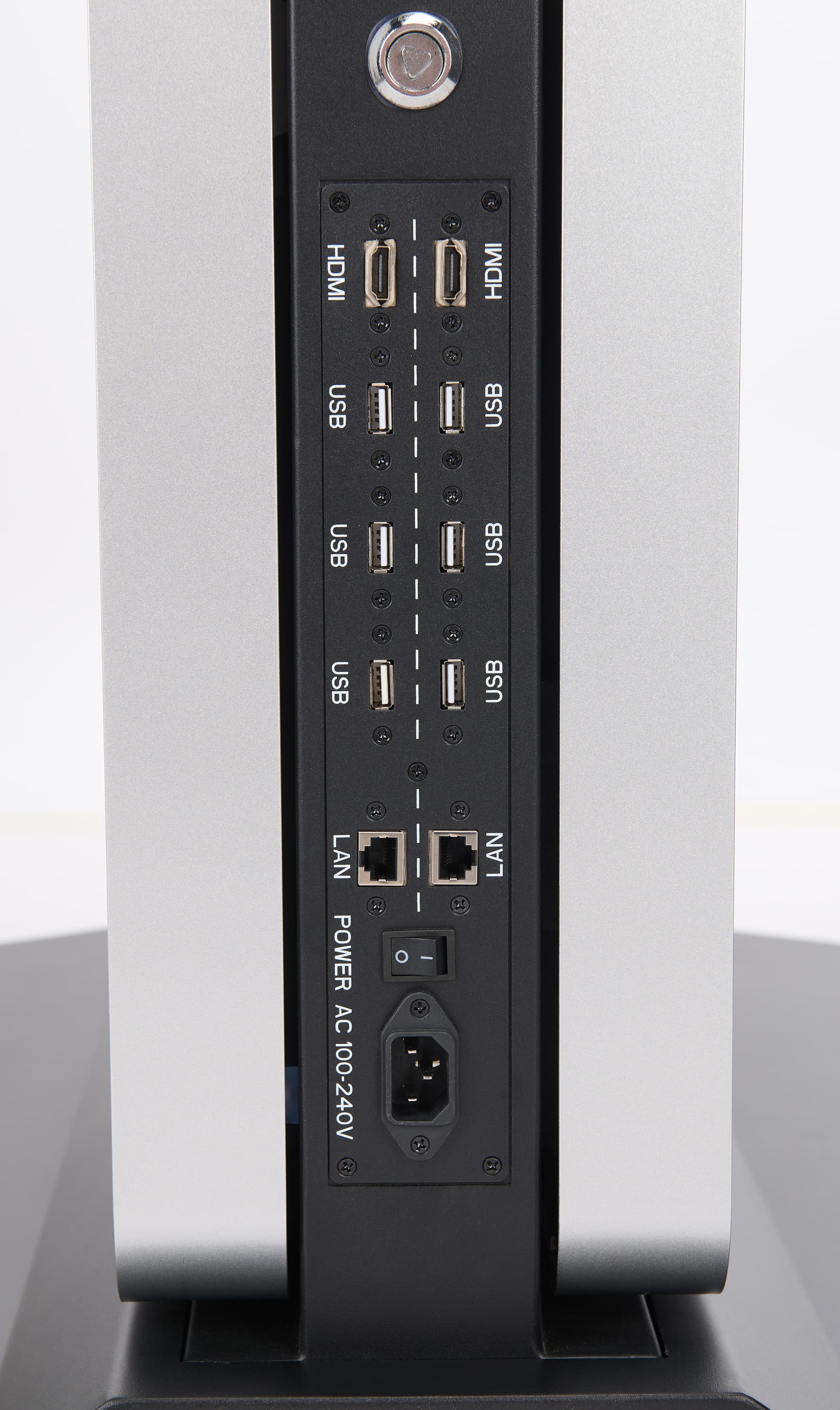 Double-sided digital vertical touchscreen kiosk with multiple ports