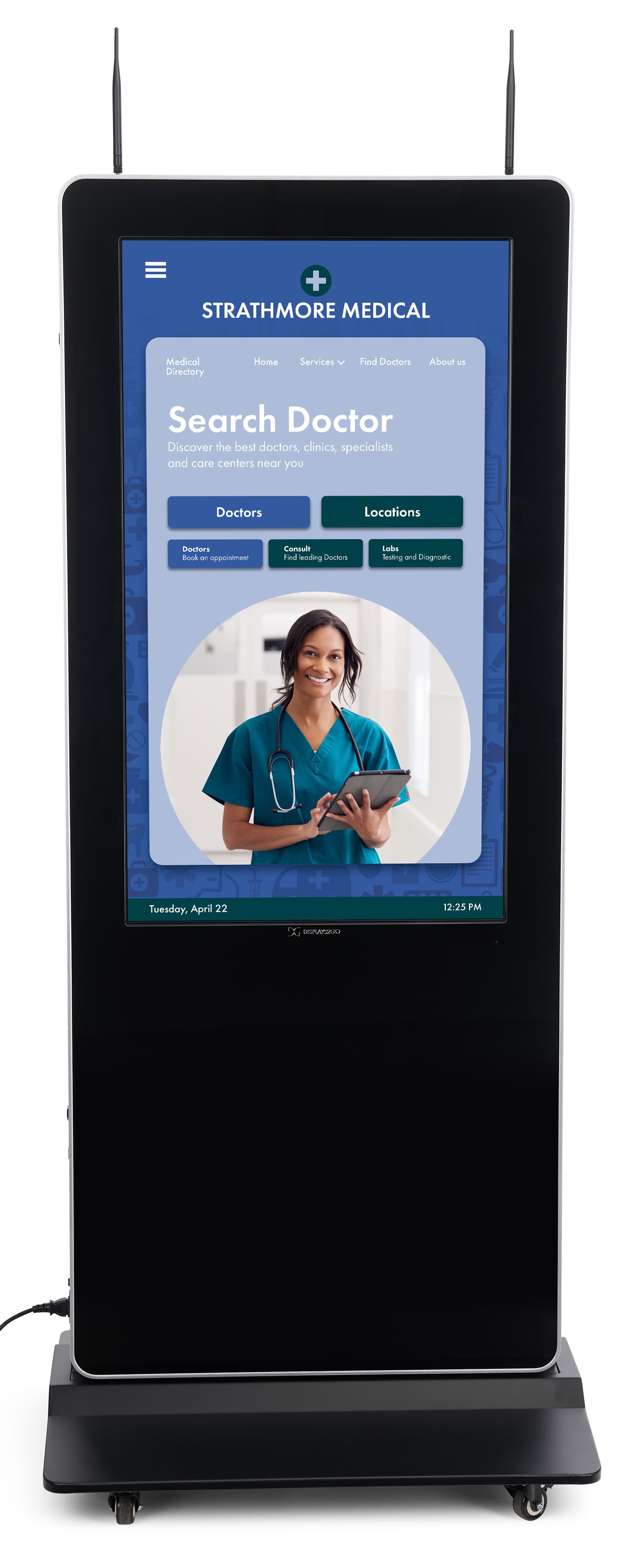 Double-sided digital vertical touchscreen kiosk with easy to create interactive content for your touch screen digital units