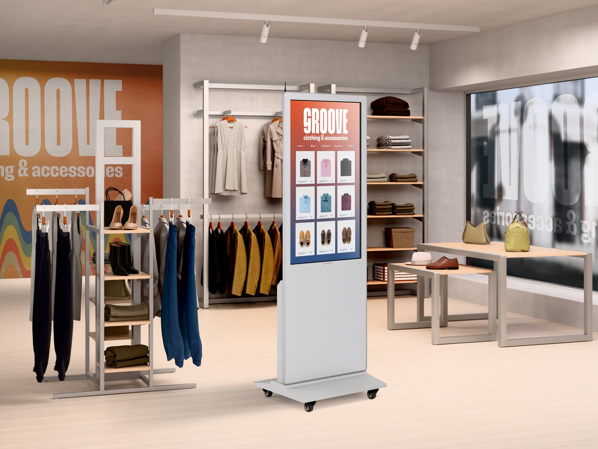 Advertising Multimedia Kiosk being showcased in a retail clothing store