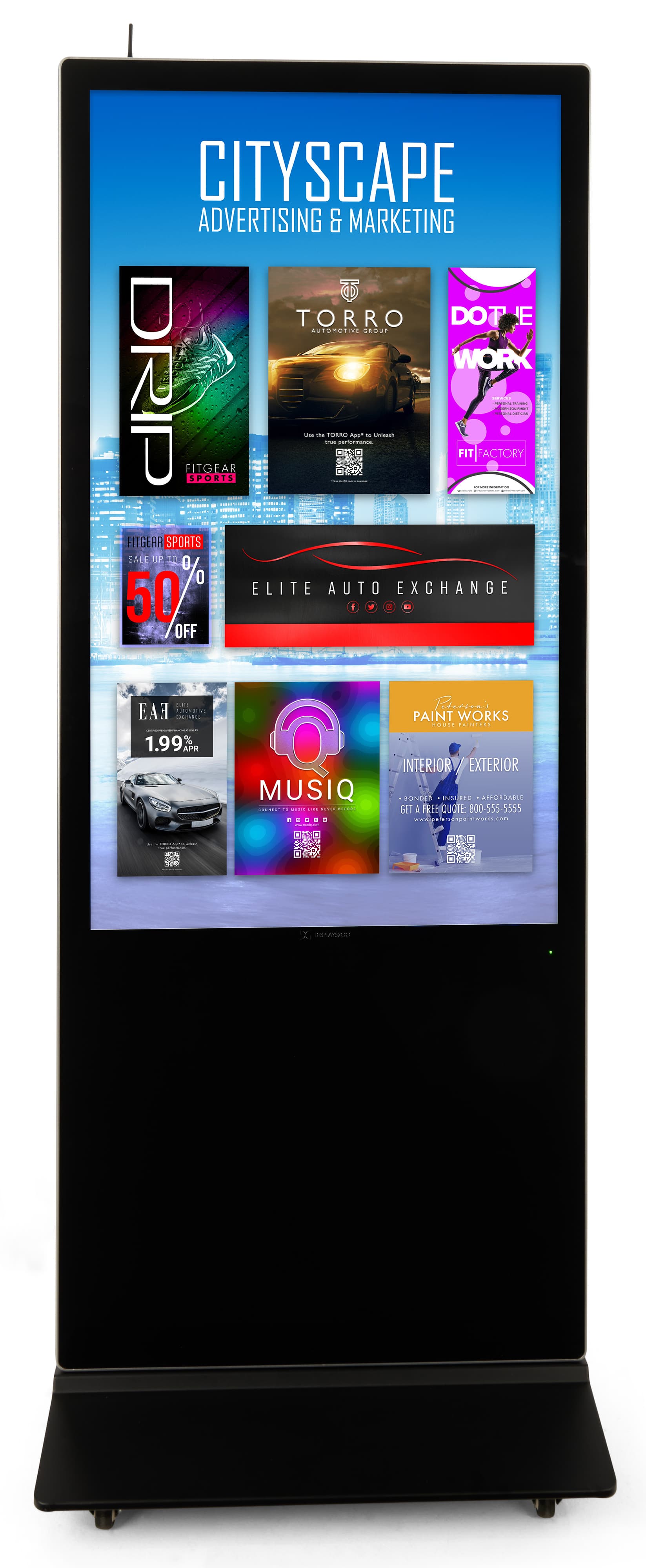 Digital display advertising floor stand with 9:16 aspect ration