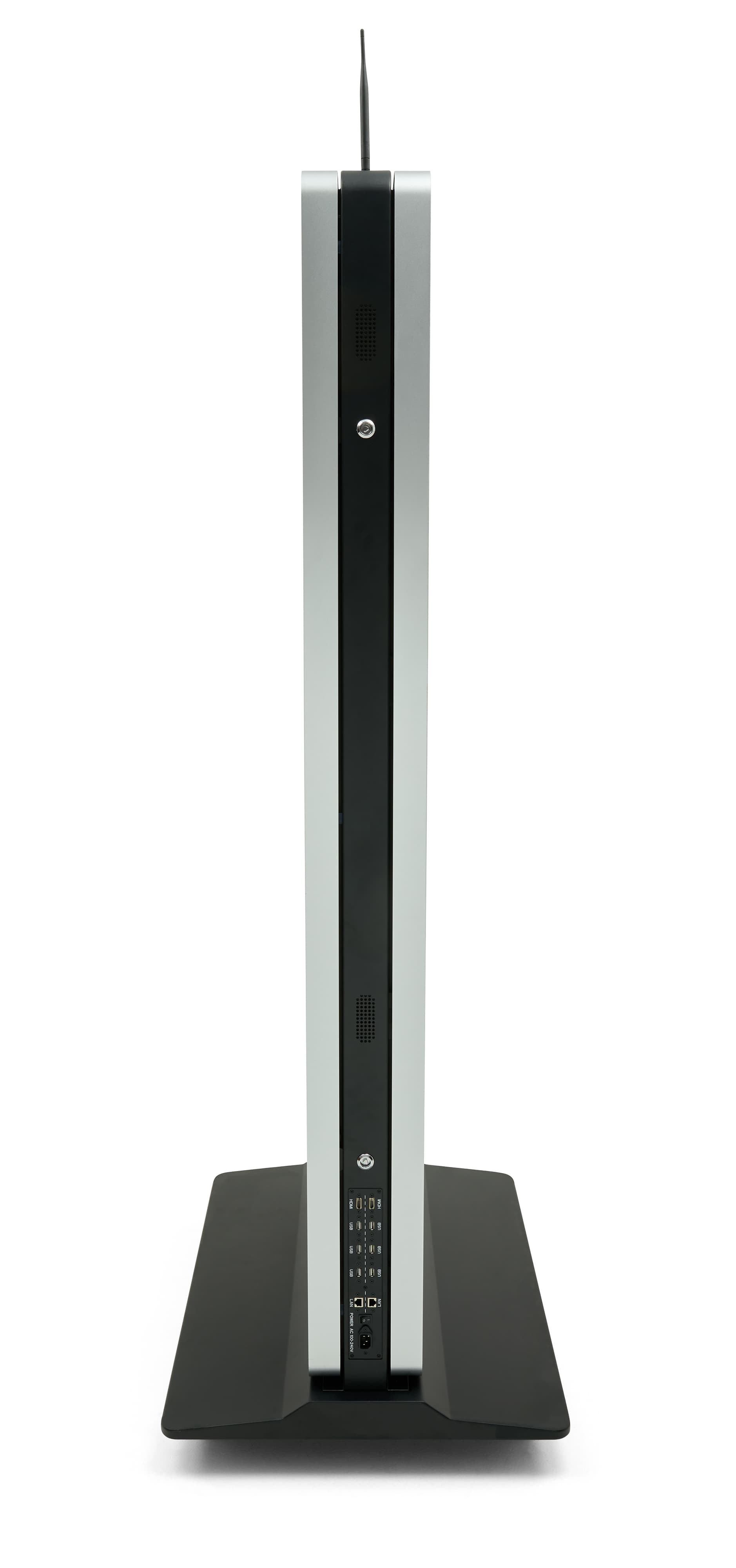 Double-sided digital vertical touchscreen kiosk with 2 speakers