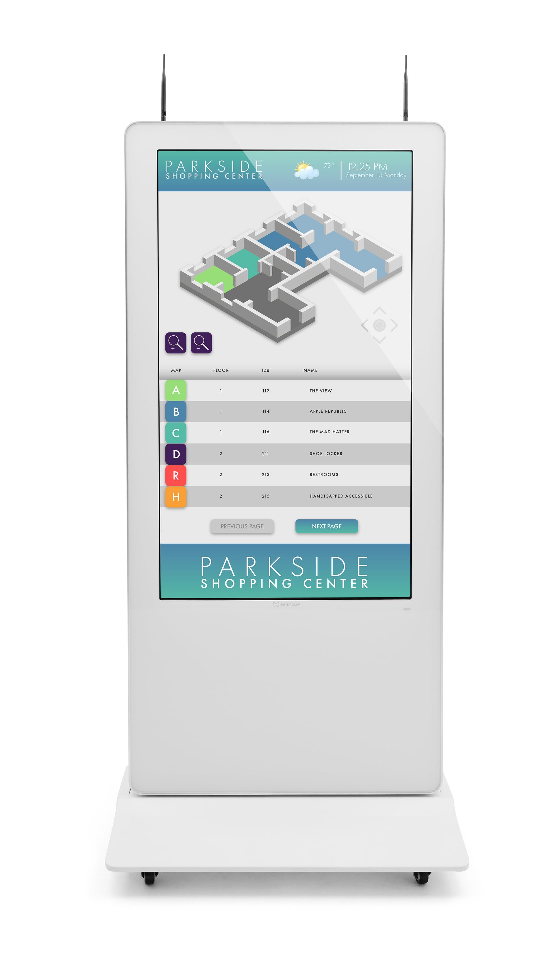 Double-sided digital vertical touchscreen Kiosk with 55" screen