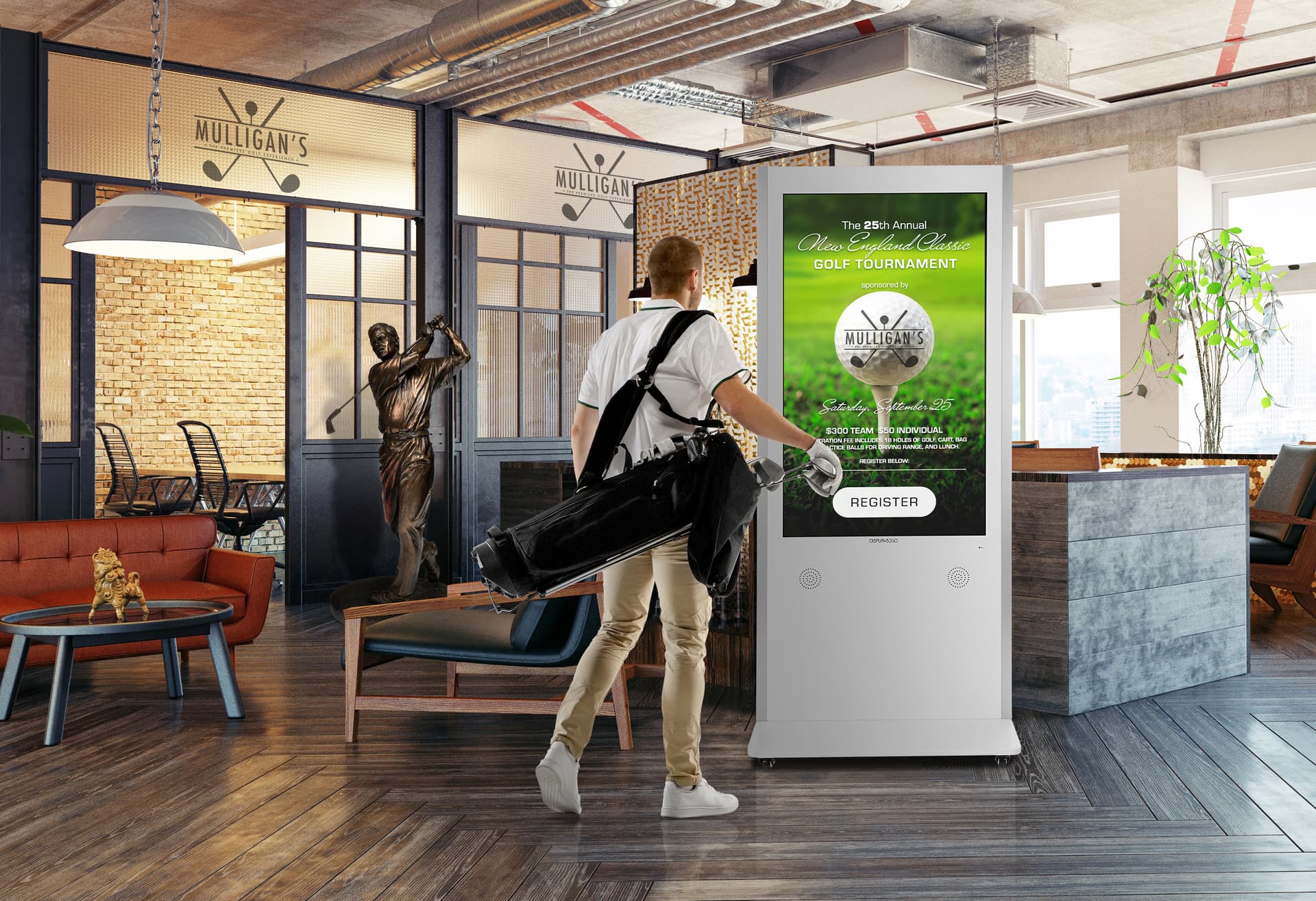 Interactive Digital Display with a unit being showcased in a club house for a golf tournament