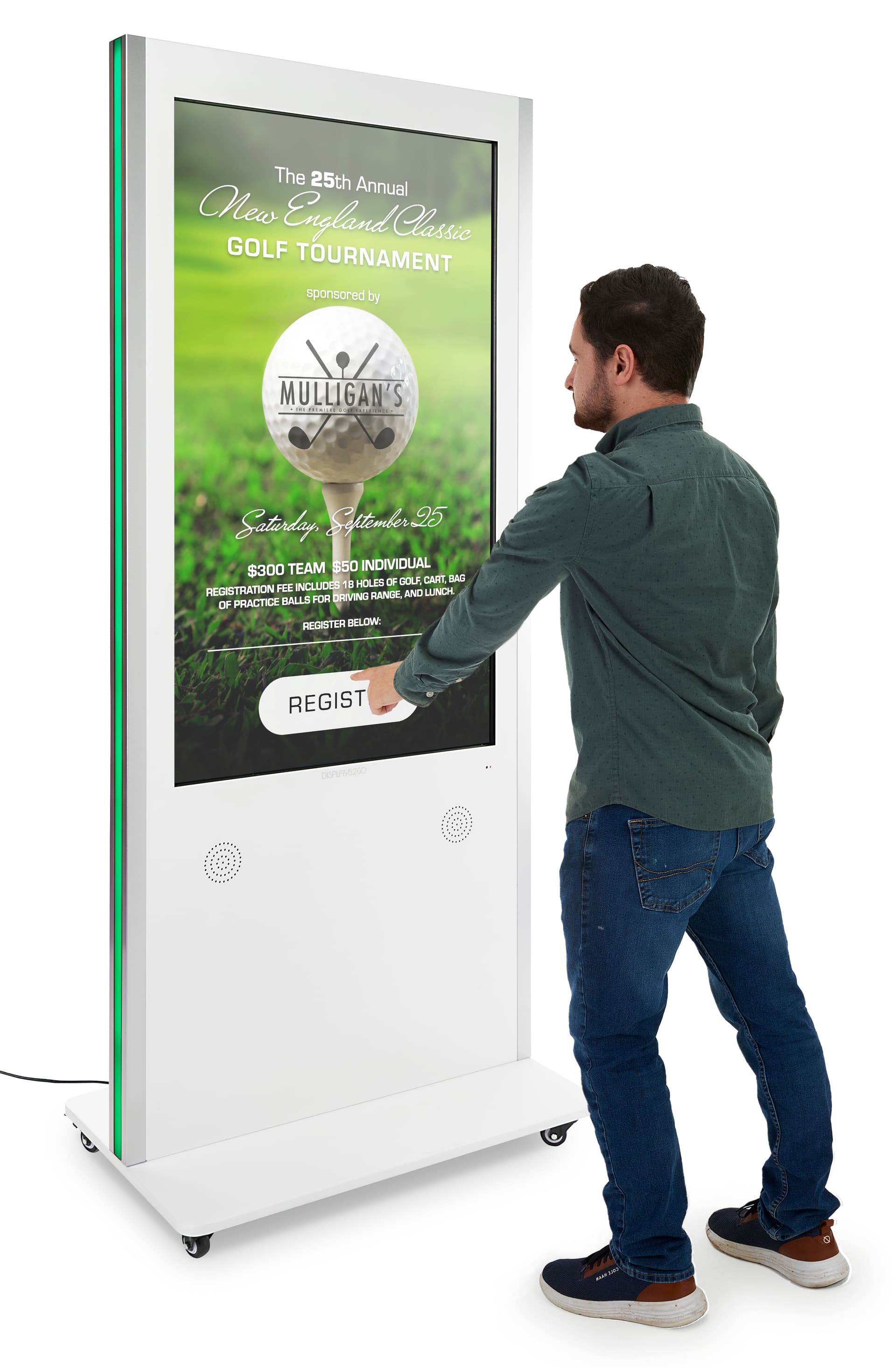 Interactive Digital Display with an individual interacting with the 20pt IR touch screen