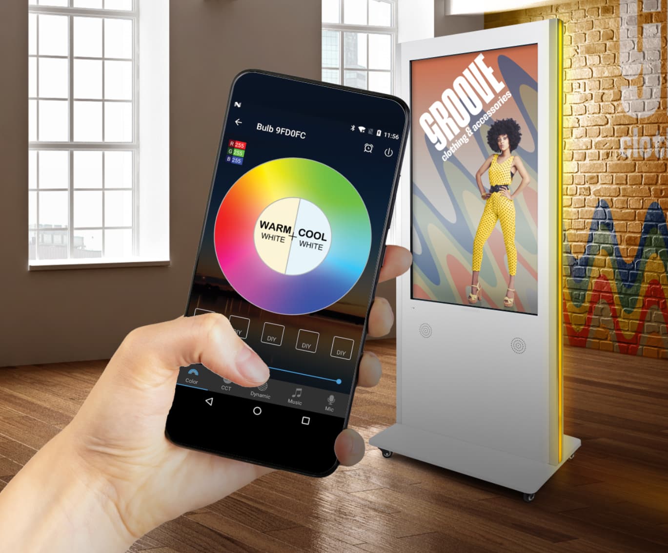 Interactive Digital Display with magic home app feature that allows you to change the color of your digital unit via your smart phone device