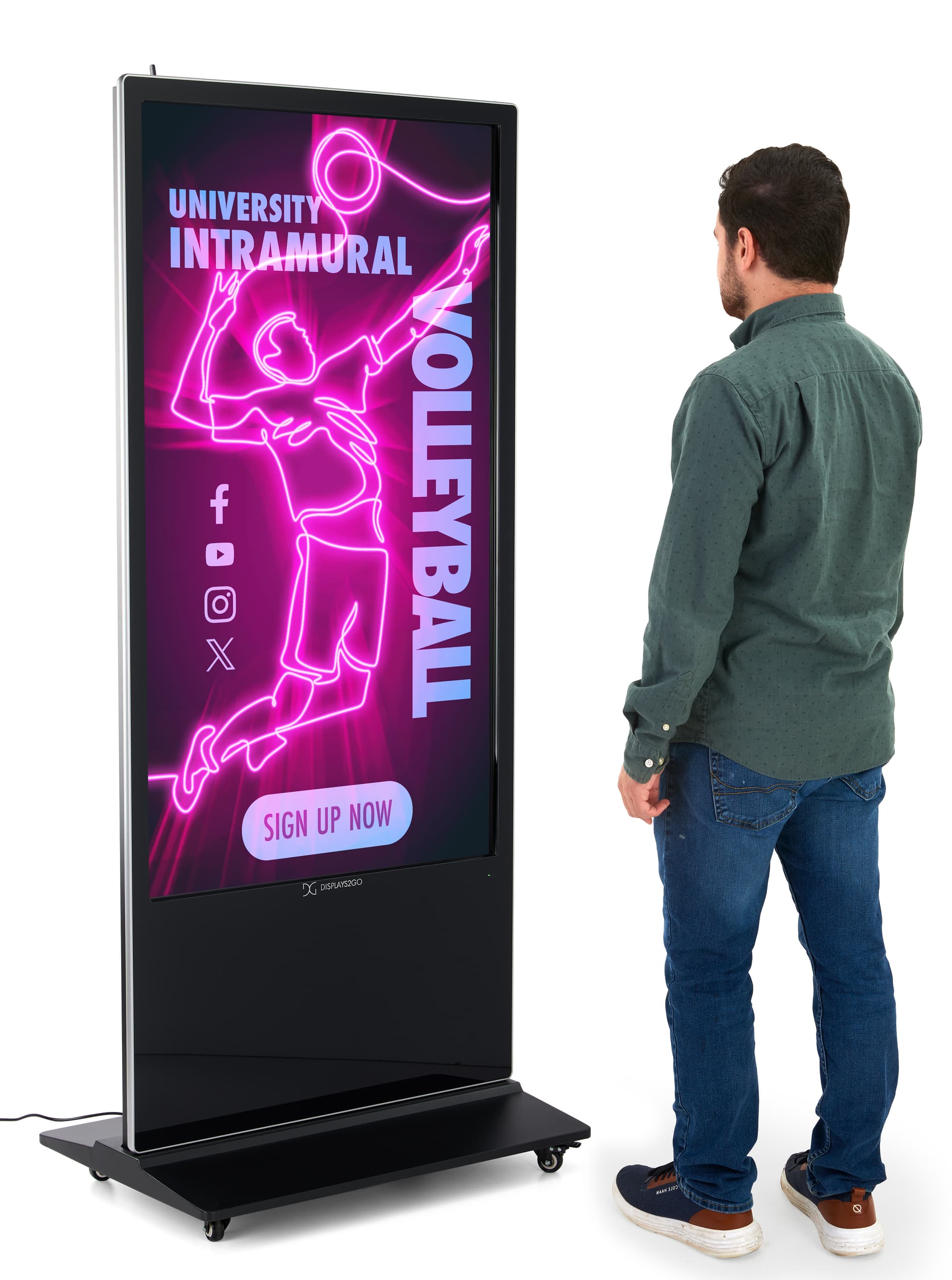 Advertising multimedia kiosk with an overall height of 78.7 inches tall