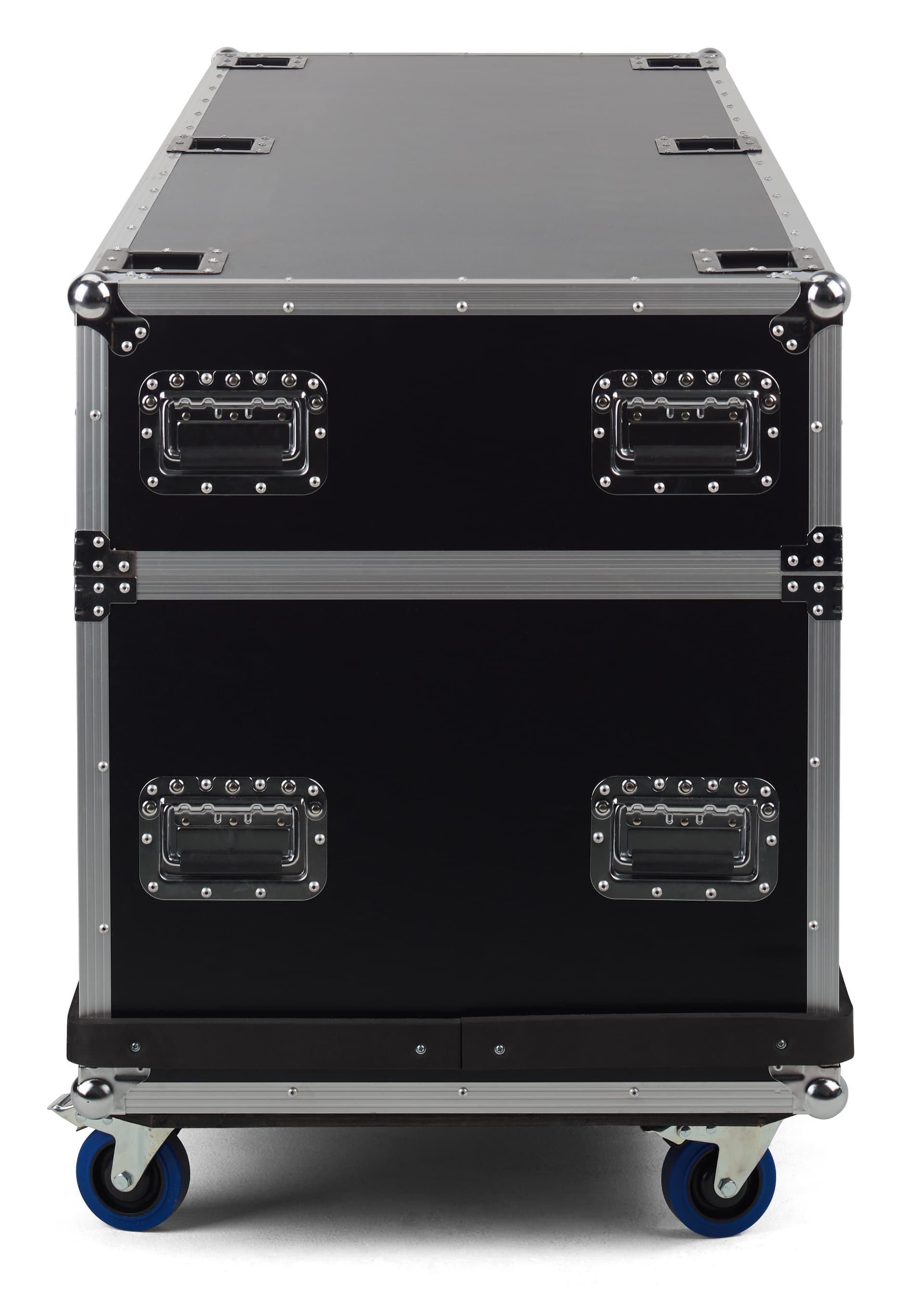 Utility case for LED Poster with spring loaded handles on all sides of the case for easy mobility