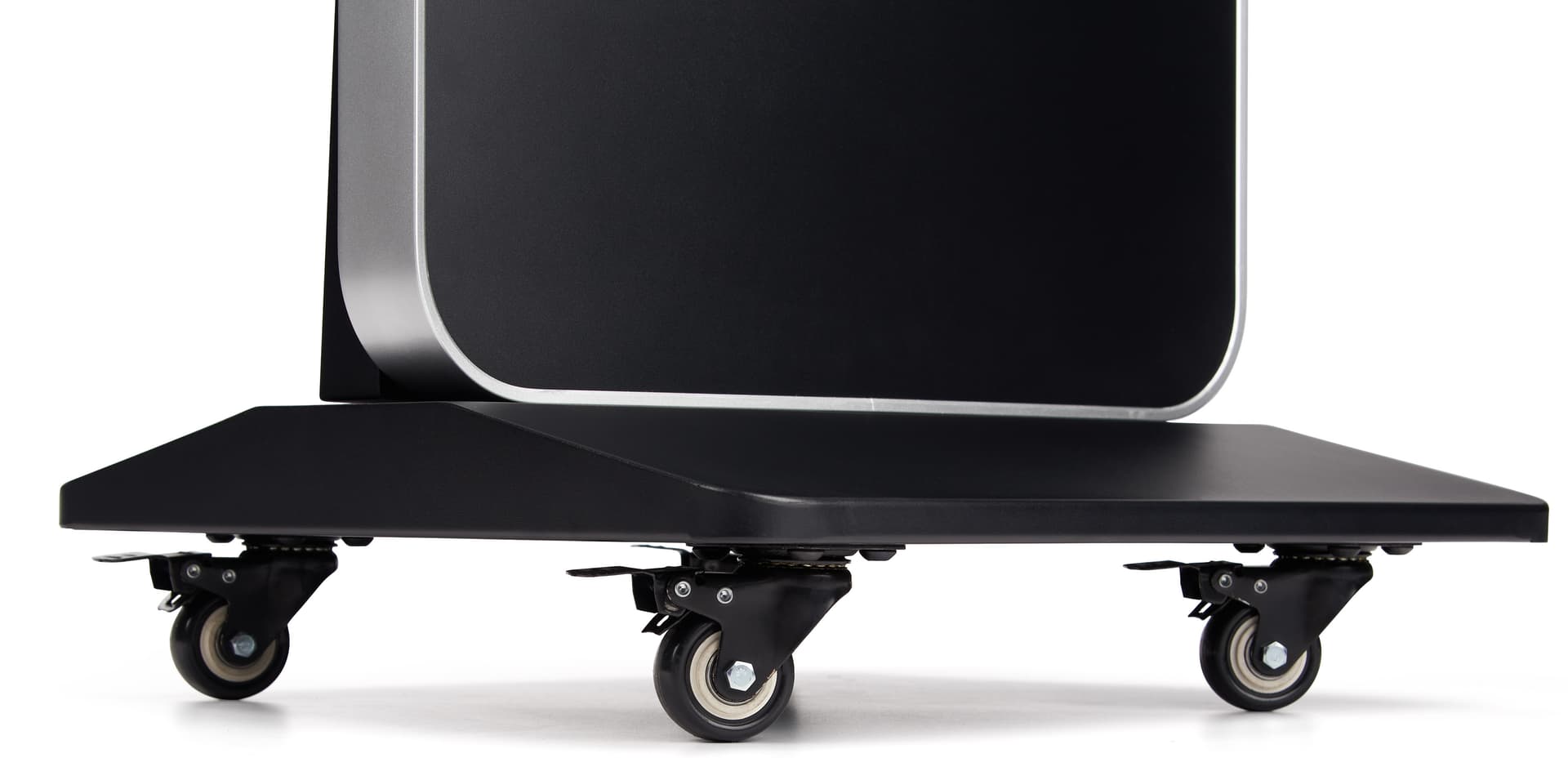 This charging digital literature display with four smooth gliding wheels
