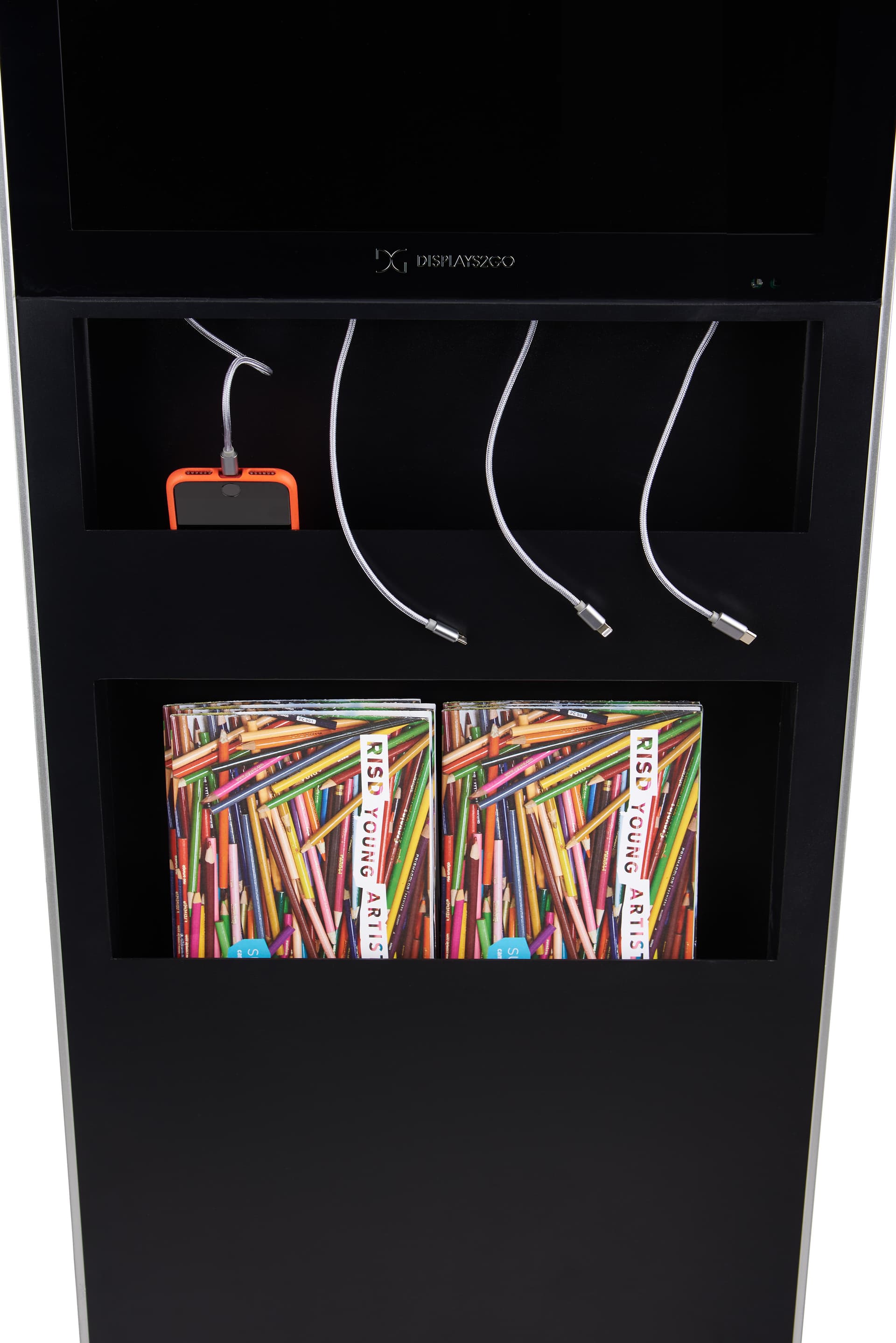 This charging digital literature display with four USB cables