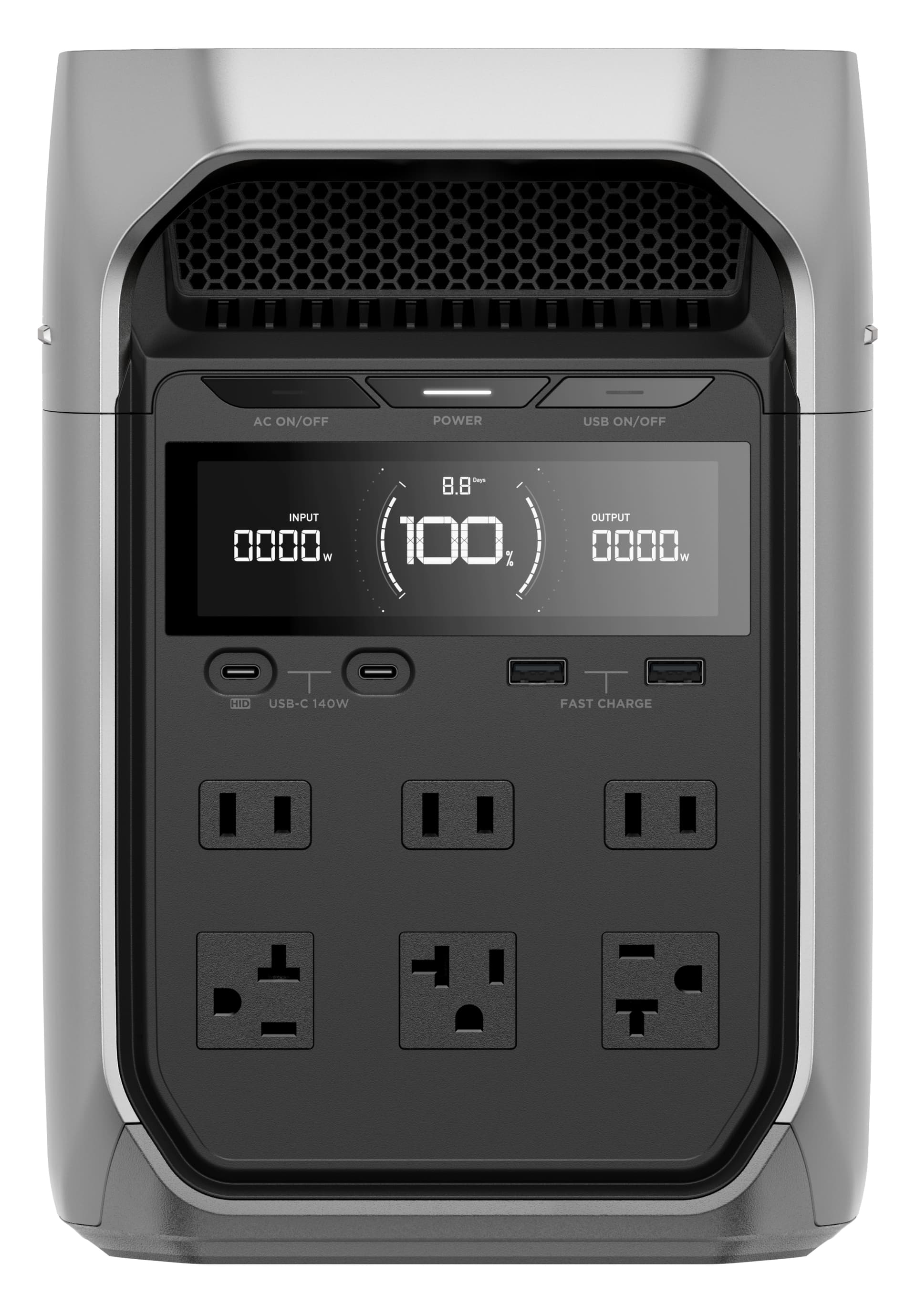Rechargeable power supply with digital screen and battery life timeframe