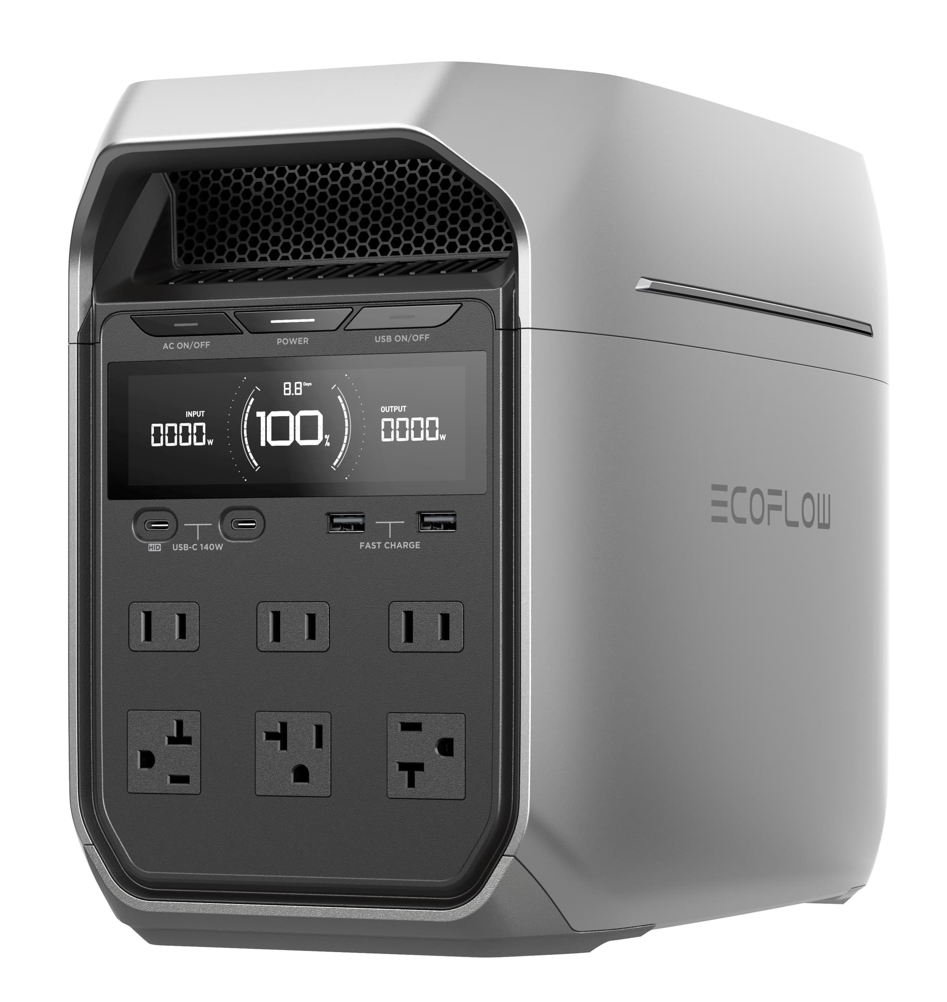 Rechargeable power supply with 56 minute charge time through AC port