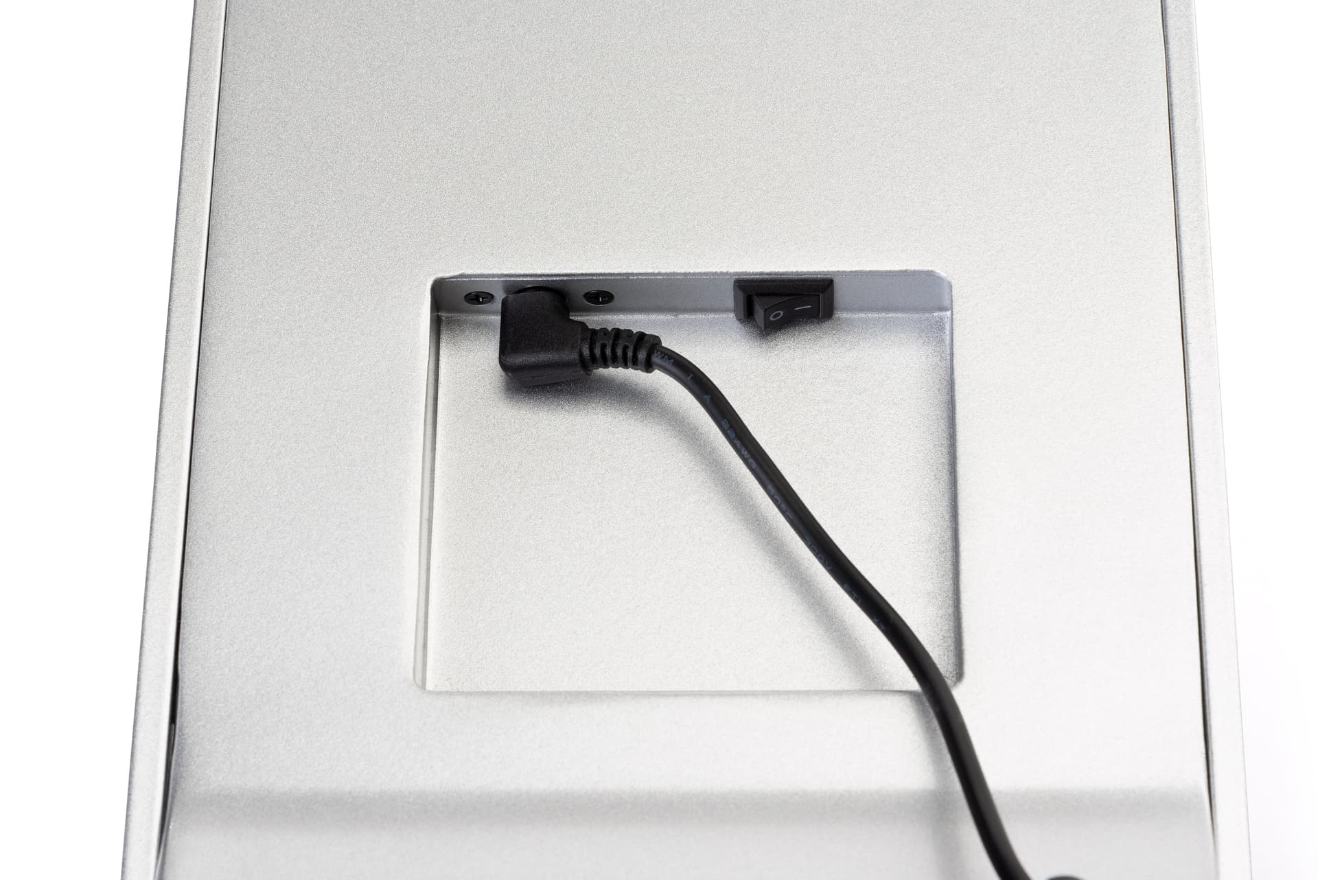 Touchscreen pedestal stand with on/off switch located on the back