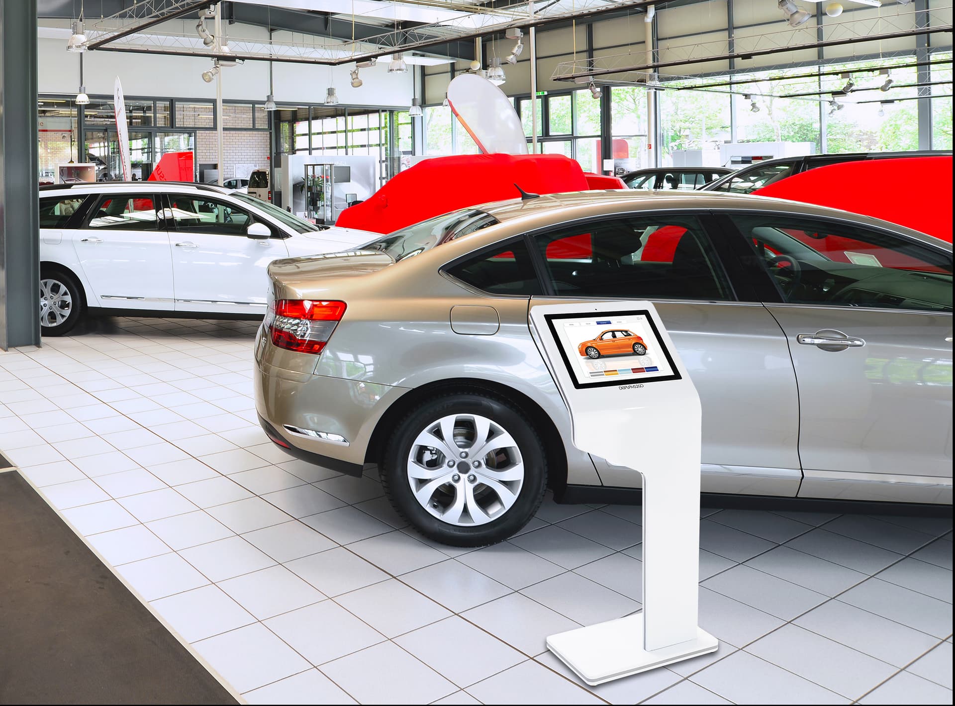 Touch screen interactive kiosk with camera and sleek design