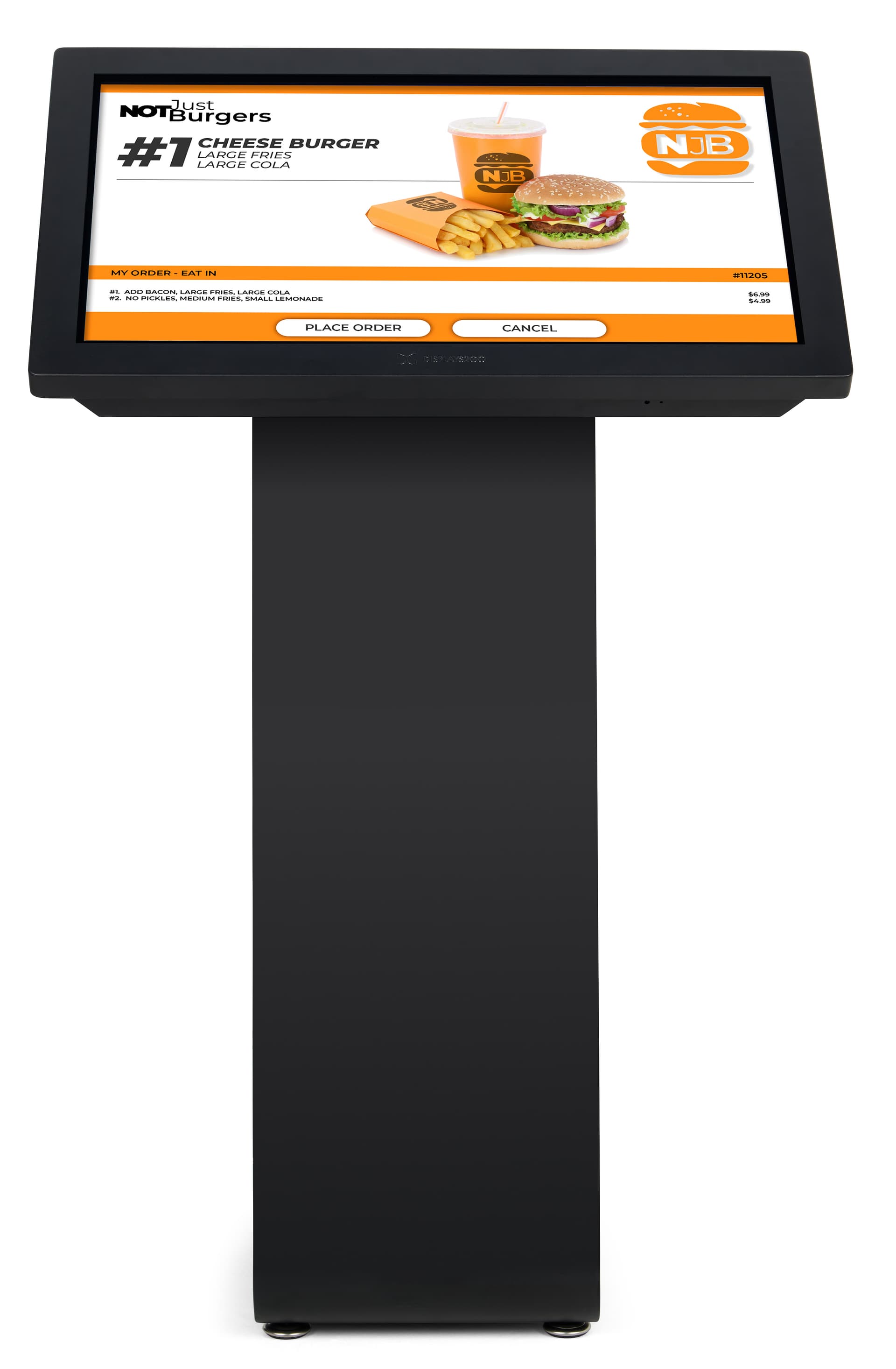 Horizontal touch screen display floor stand with interactive feature