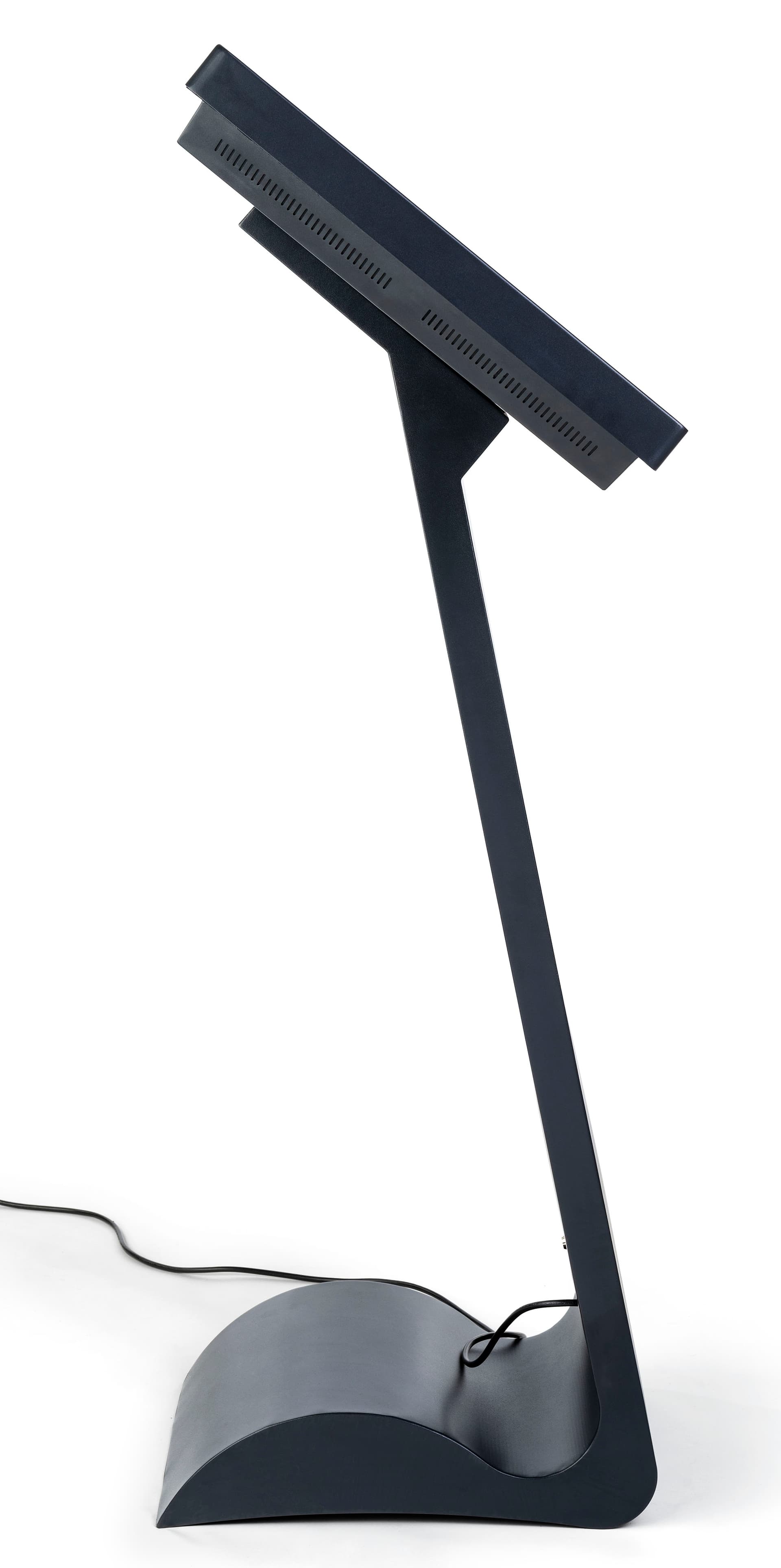 Horizontal touch screen display floor stand with thin and sleek design