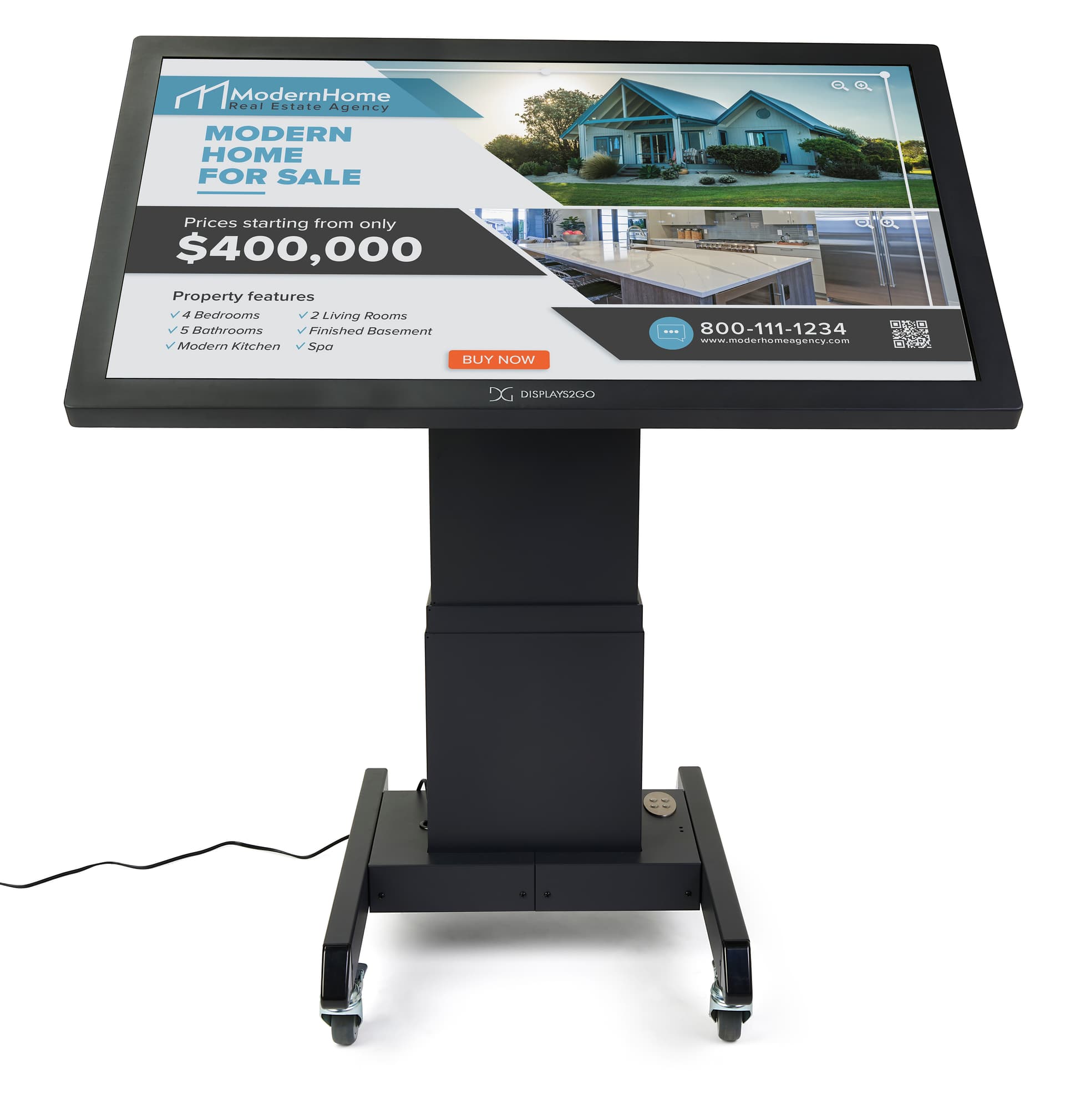 Touch screen digital signage with motorized lift and HD resolution 