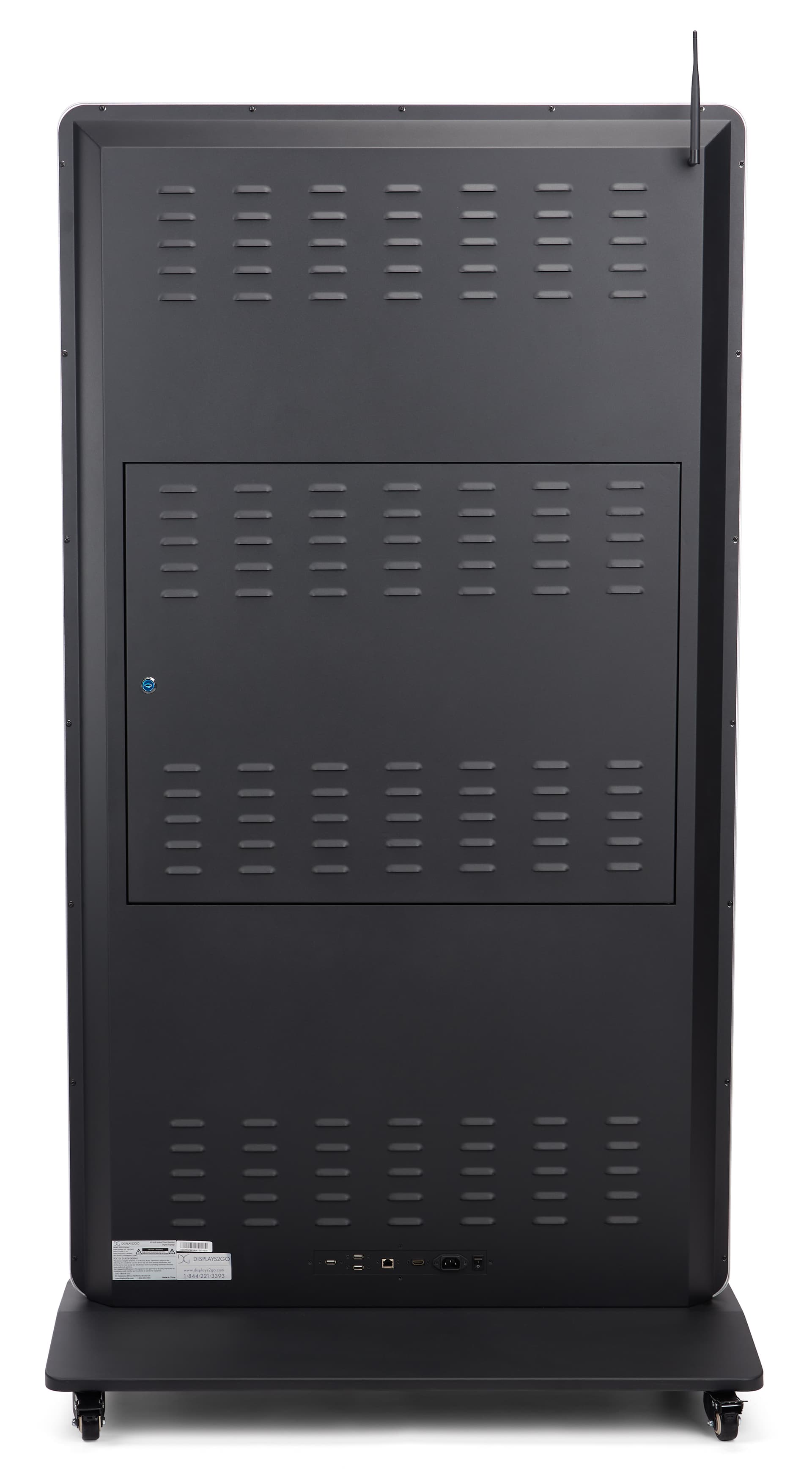 Digital poster screen with black housing and silver frame color