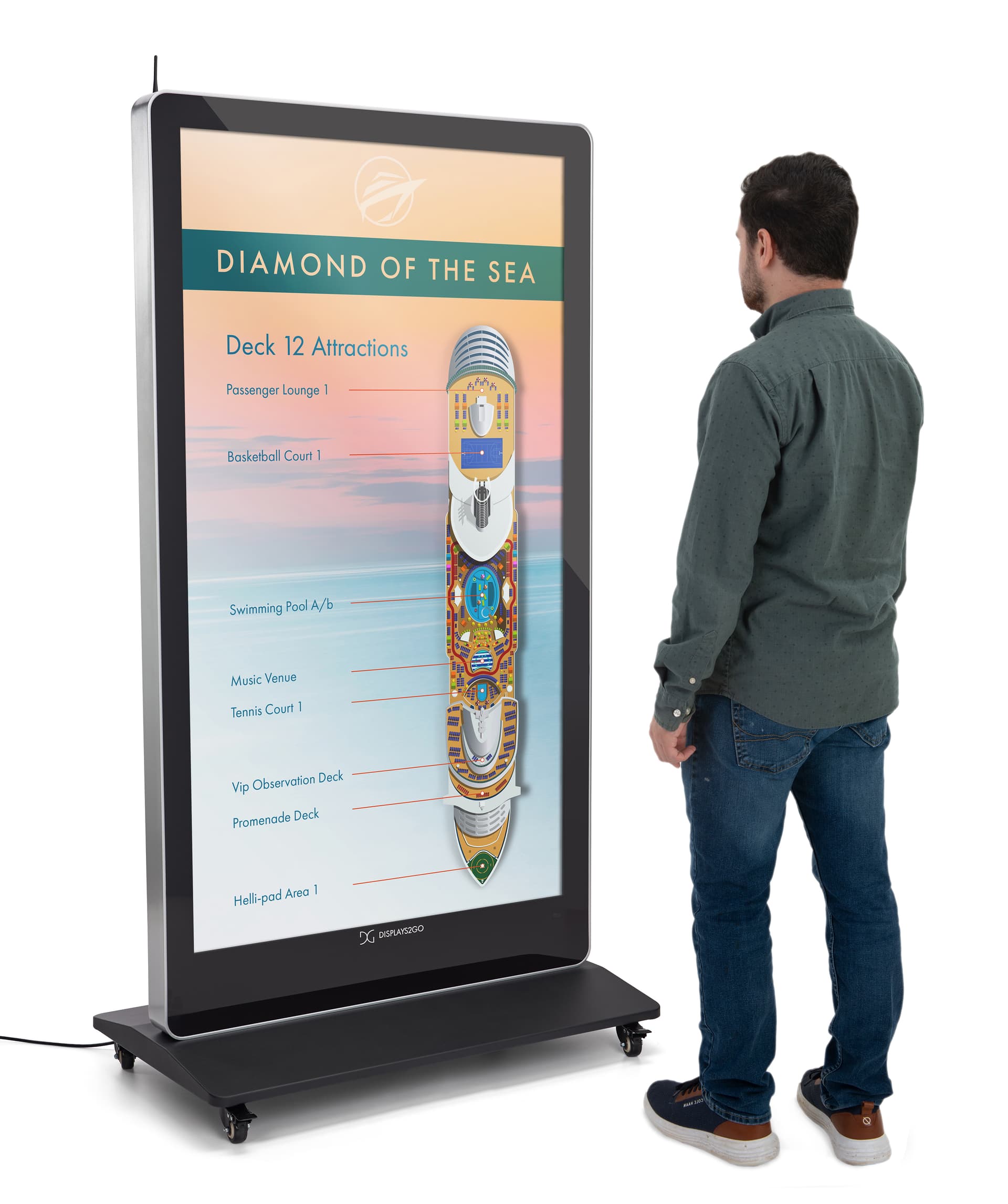 Digital poster screen with a height of 69.5 inches and width of 37.4 inches