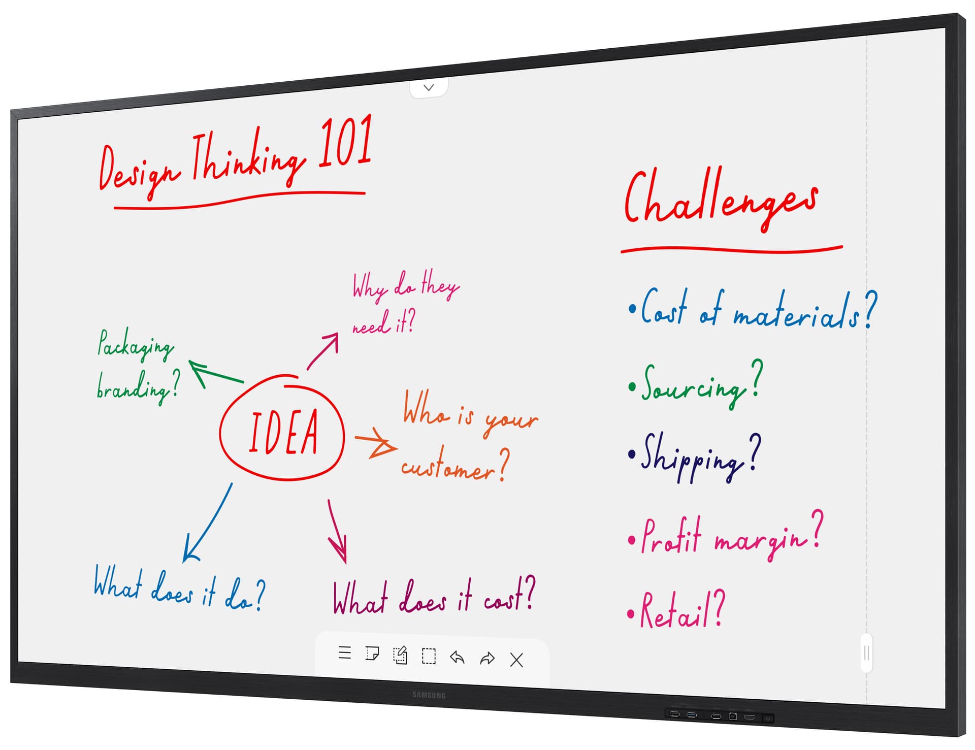 Touch screen whiteboard with pen to paper-like writing experience