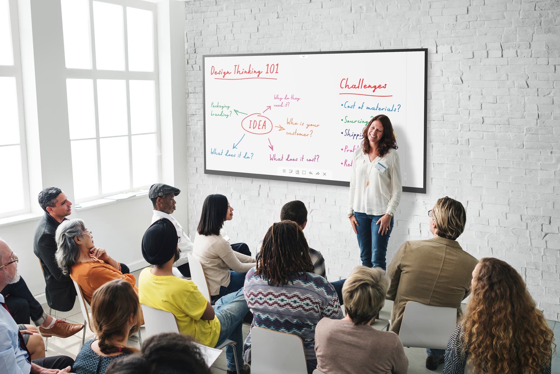 Touch screen whiteboard with collaboration in mind