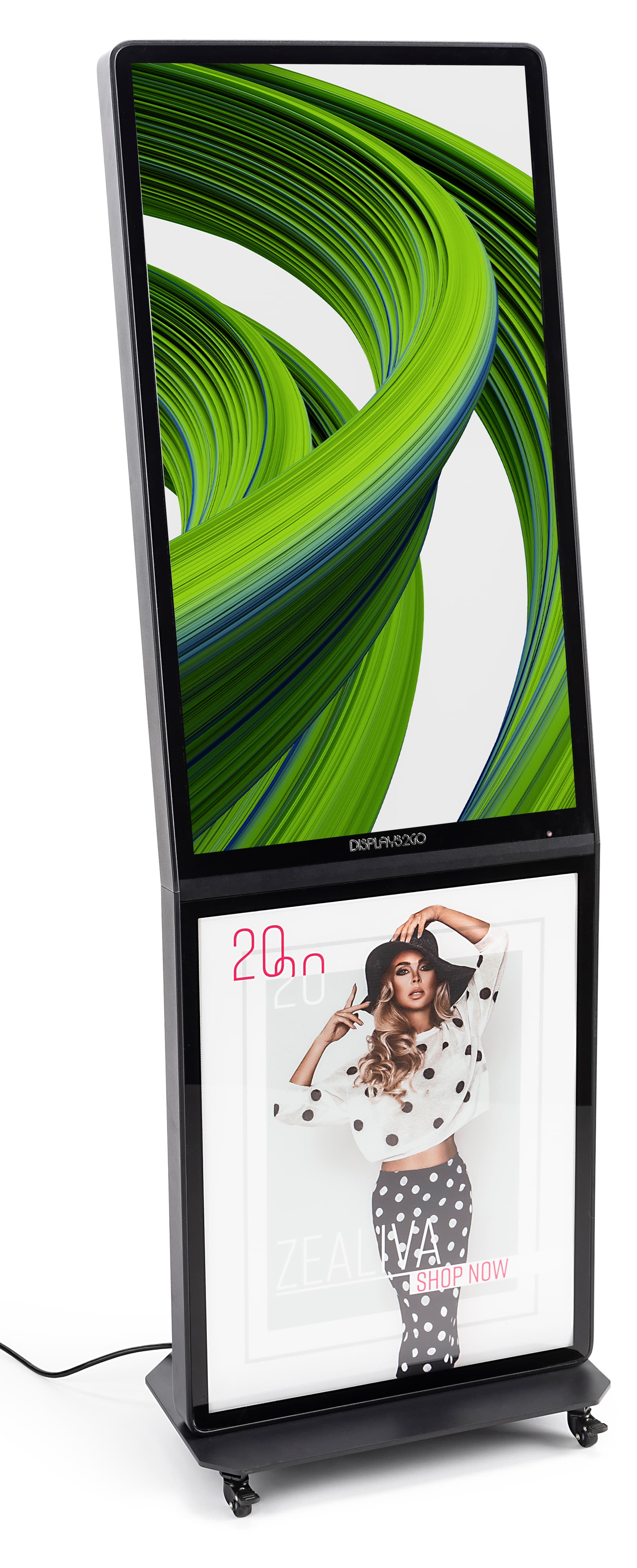 Backlit multimedia kiosk with signage and LED graphic panel 