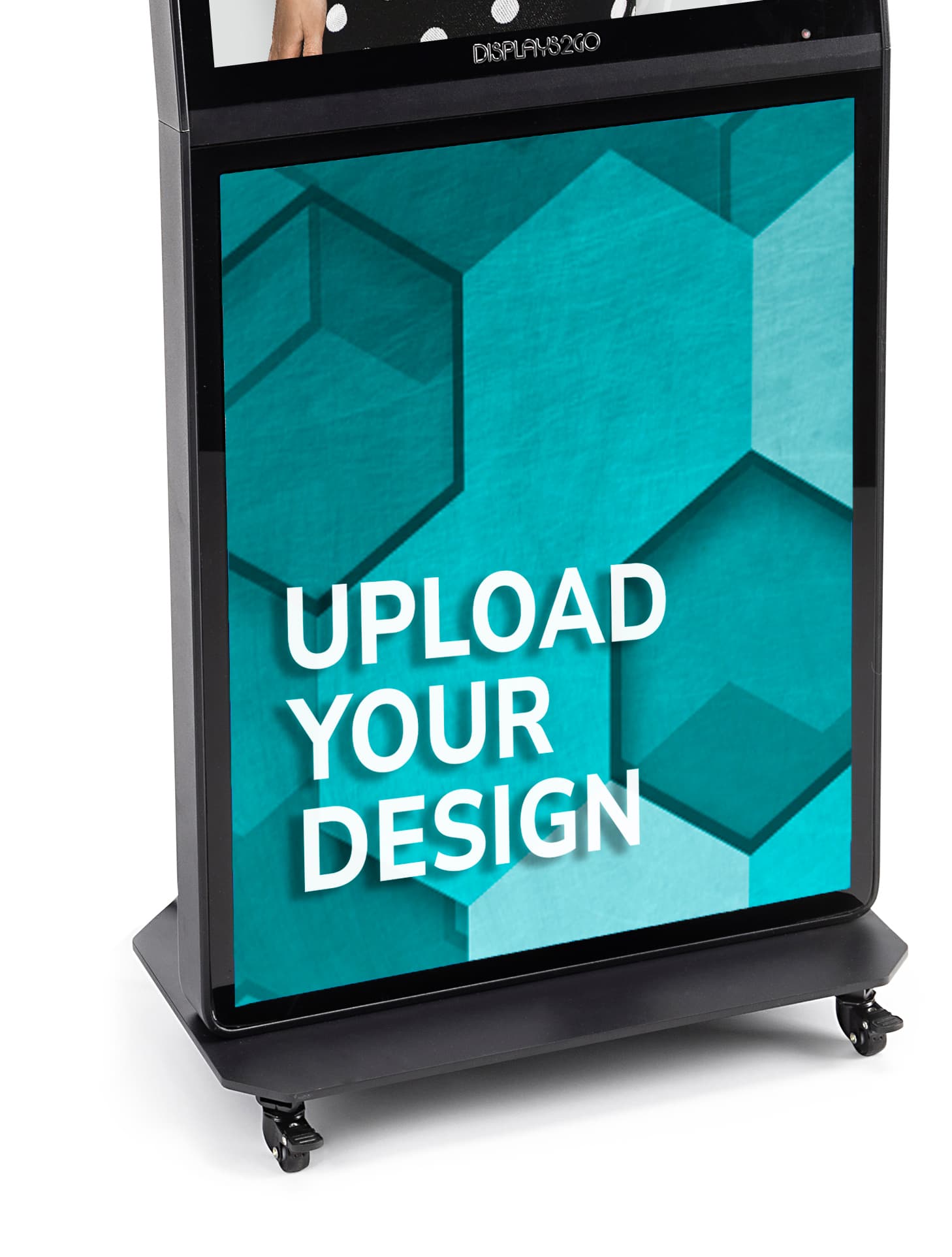 Black backlit multimedia kiosk with signage and personalized static artwork