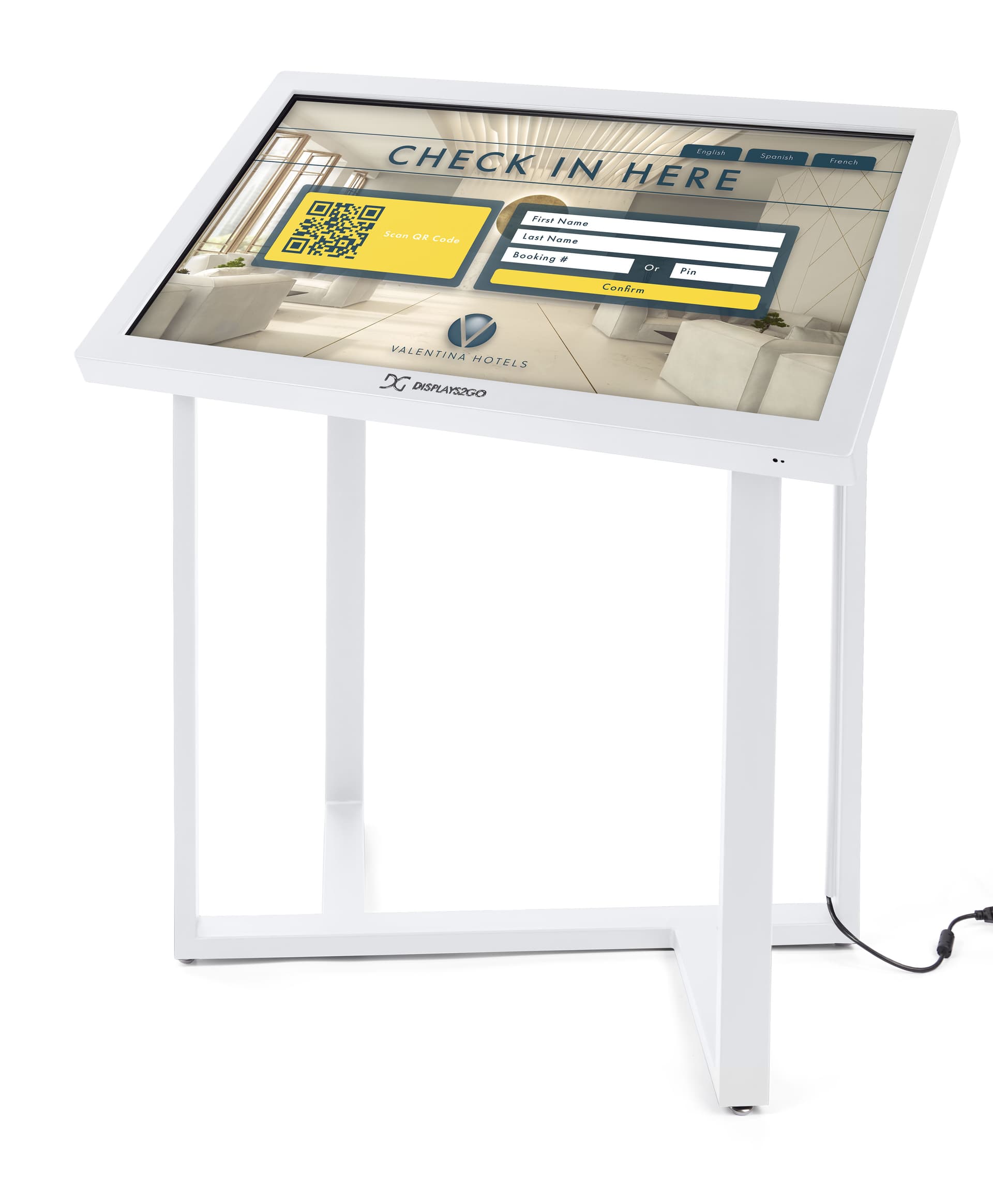 Interactive touch screen kiosk with 25 degree viewing angle 