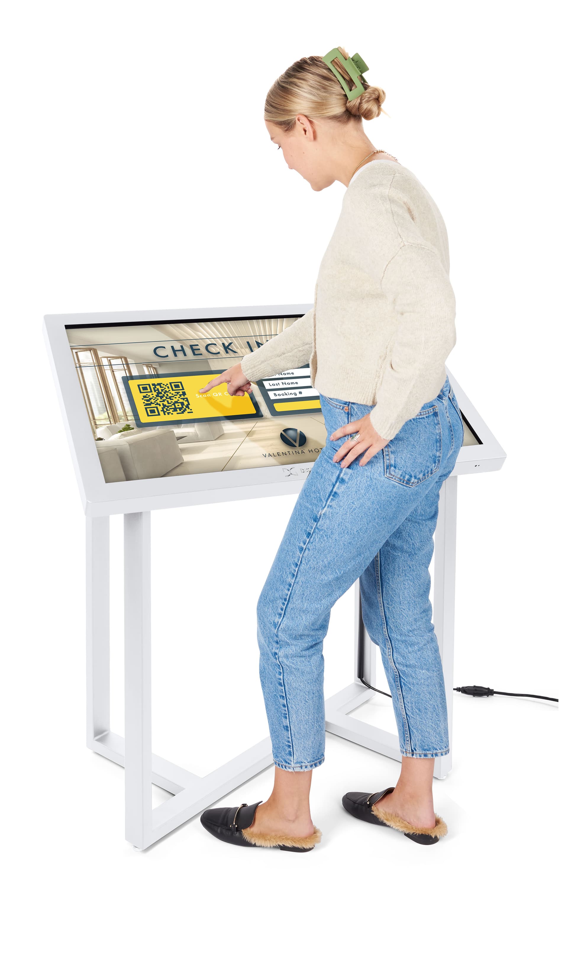 Interactive touch screen kiosk with landscape orientation 