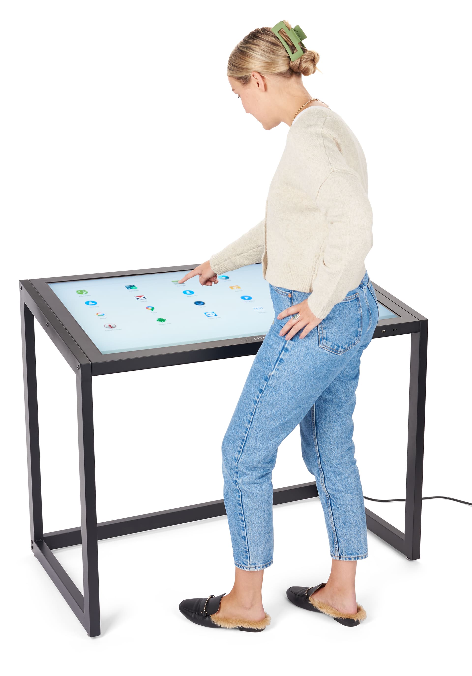 Accessible touch screen table with comfortable sit or stand use
