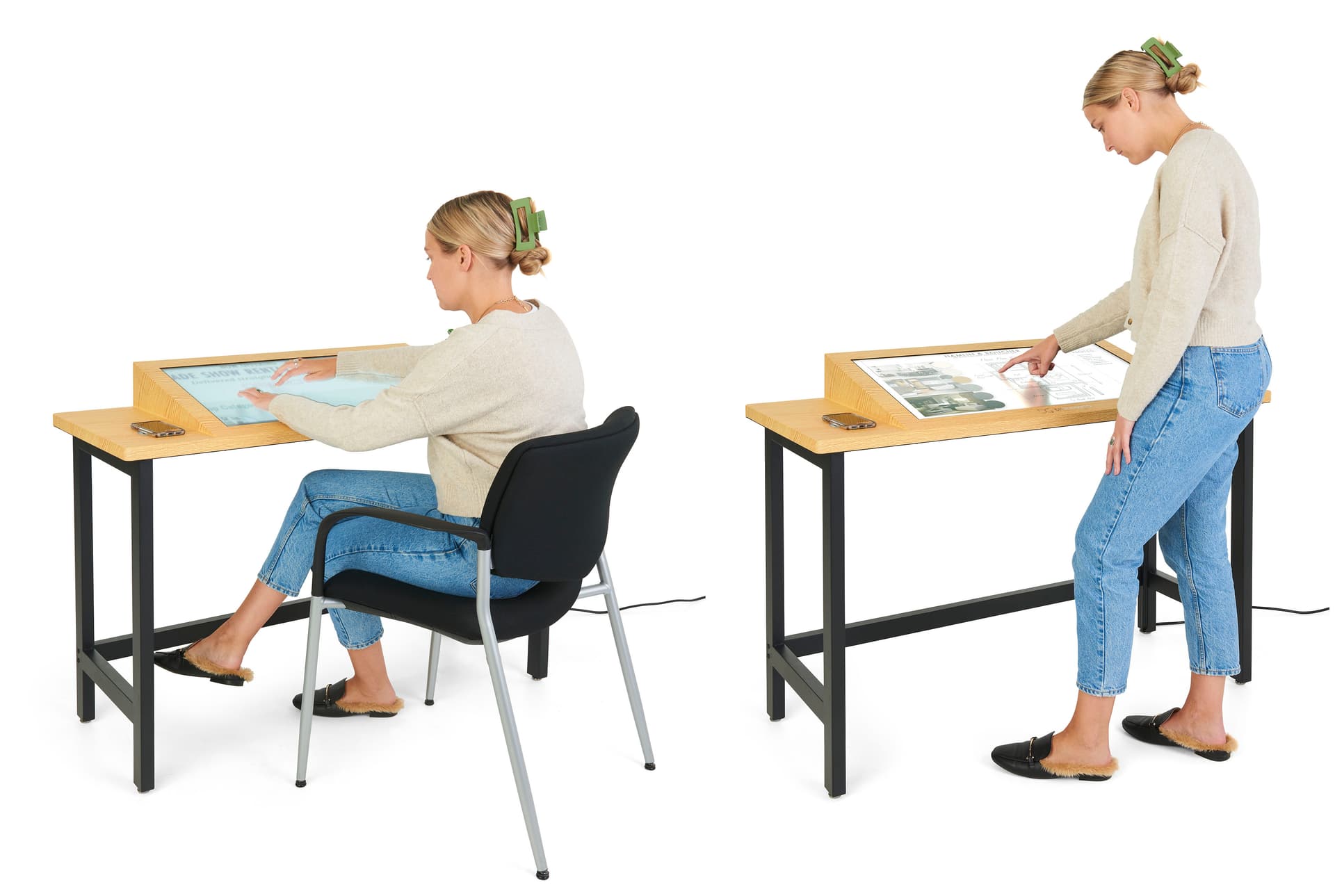 Interactive multi touch table with sit or stand design