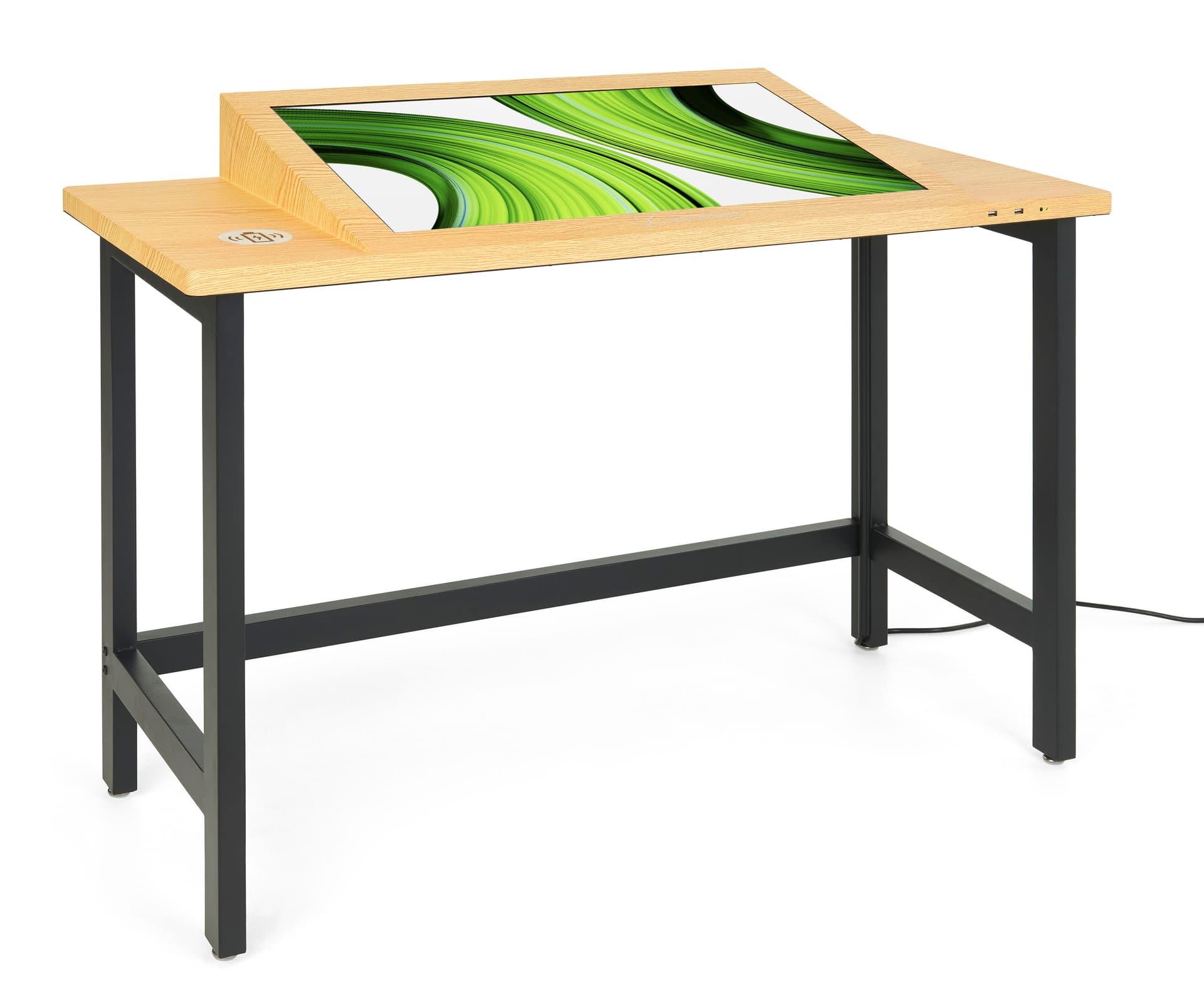 Interactive multi touch table with faux wood grain finish