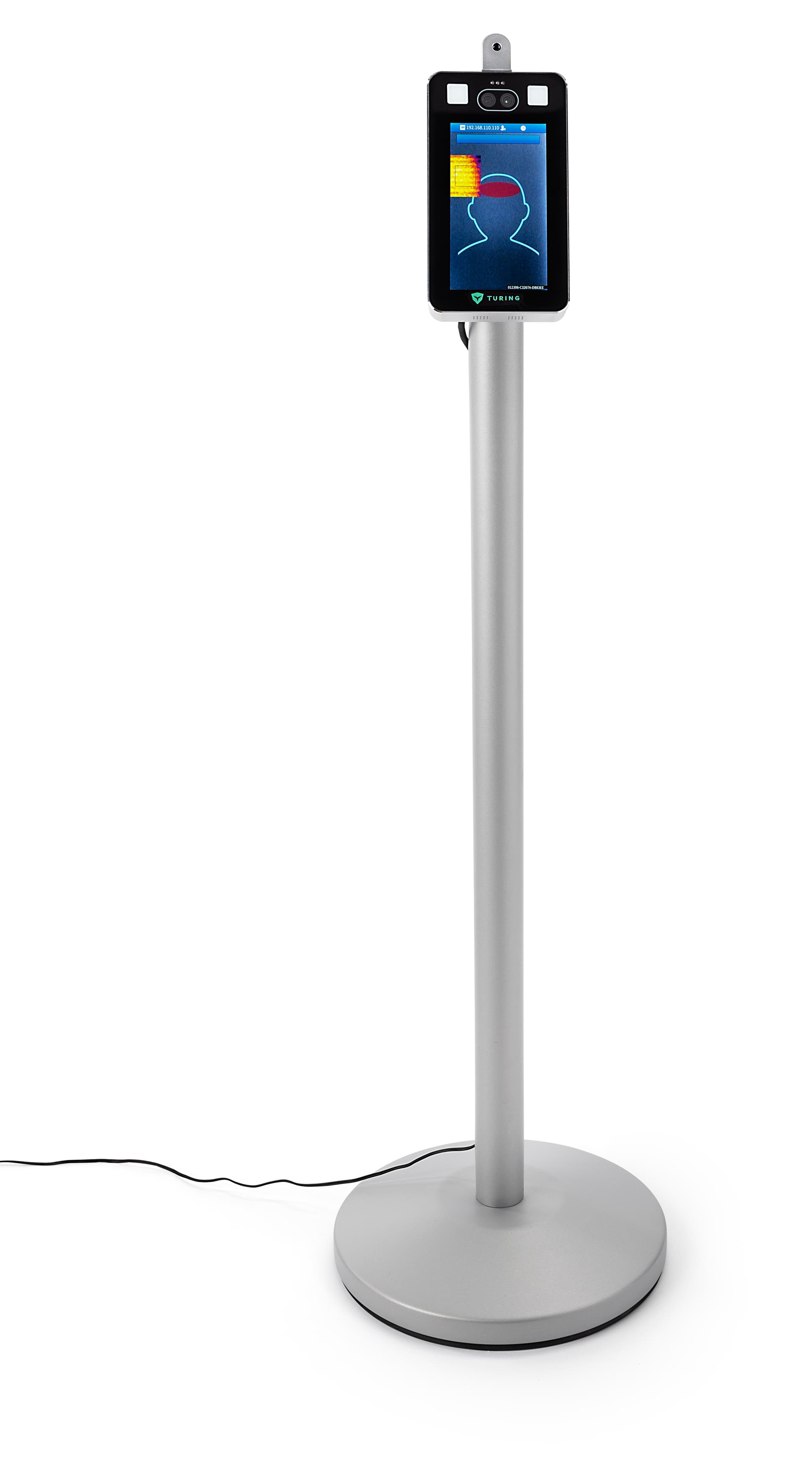 Non-contact body temperature screening kiosk with hands free reading
