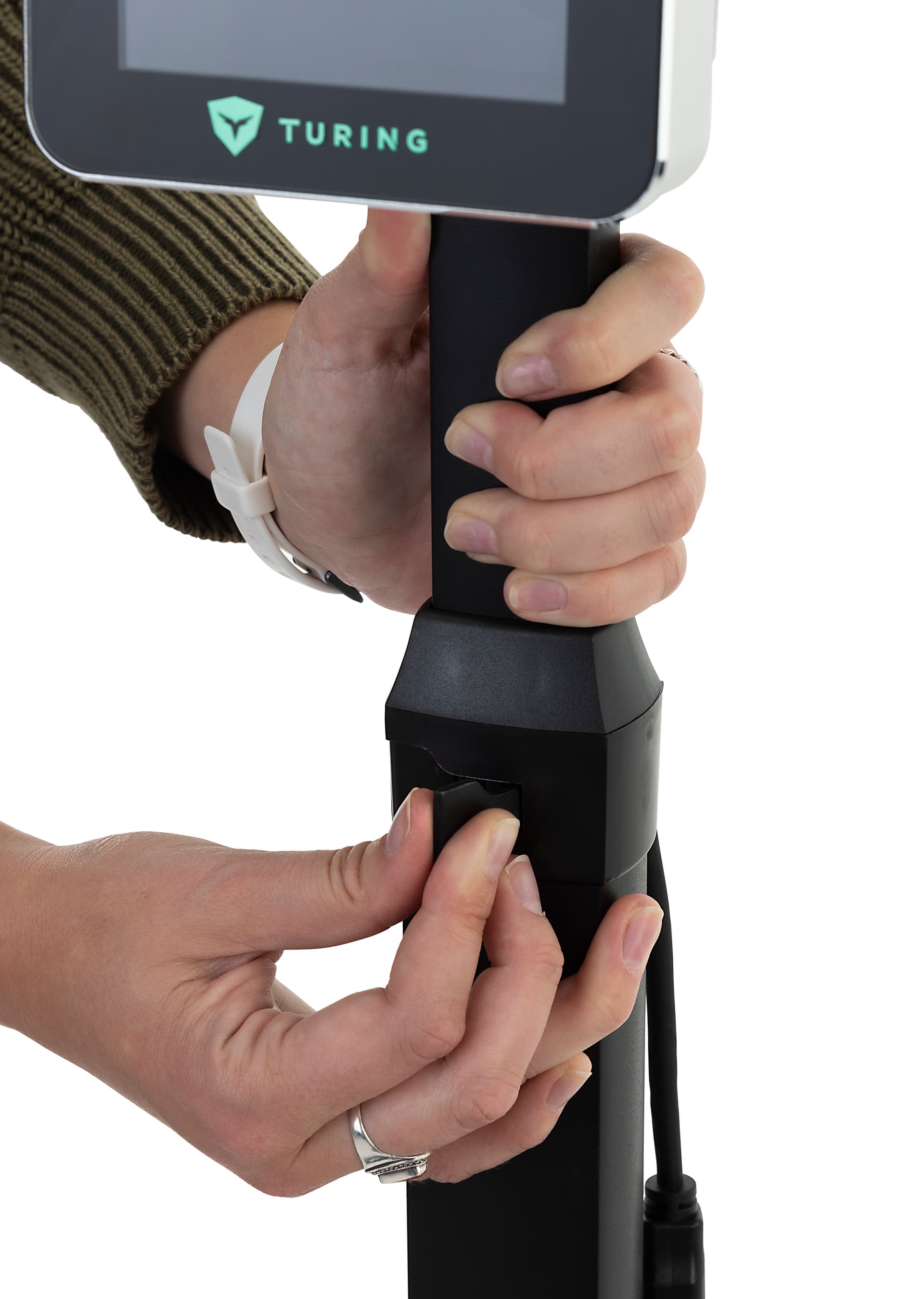 Adjustable height temperature kiosk with clamp for easy adjusting