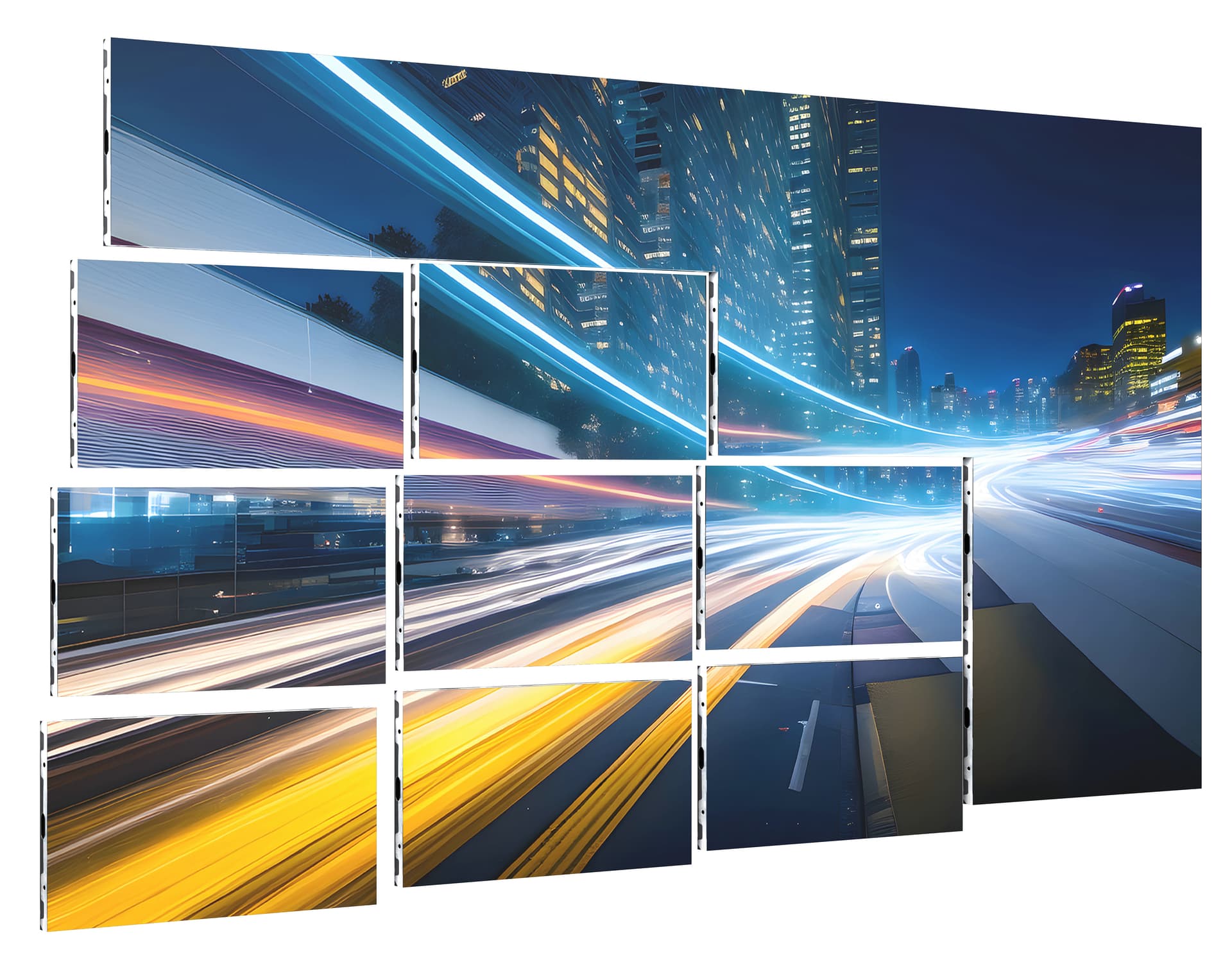 LED video wall with 16 panels that create a large wall mounting form factor