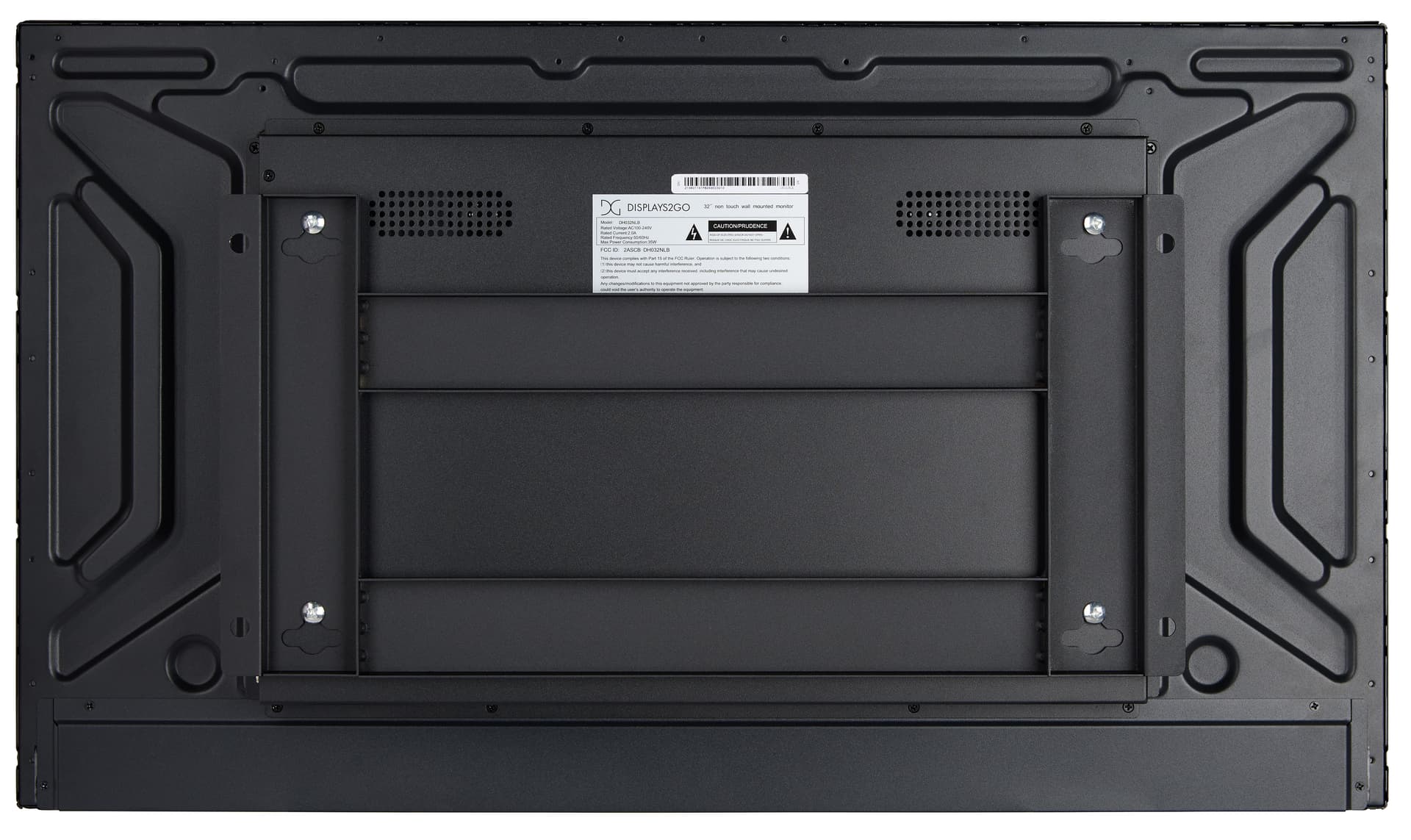 Digital signage monitor showcasing the back of the monitor with the included low profile wall mount 