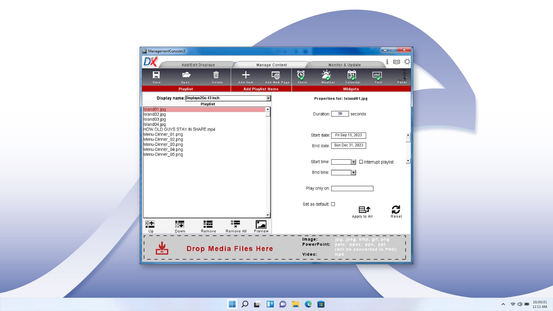 Digital signage content management software with 
