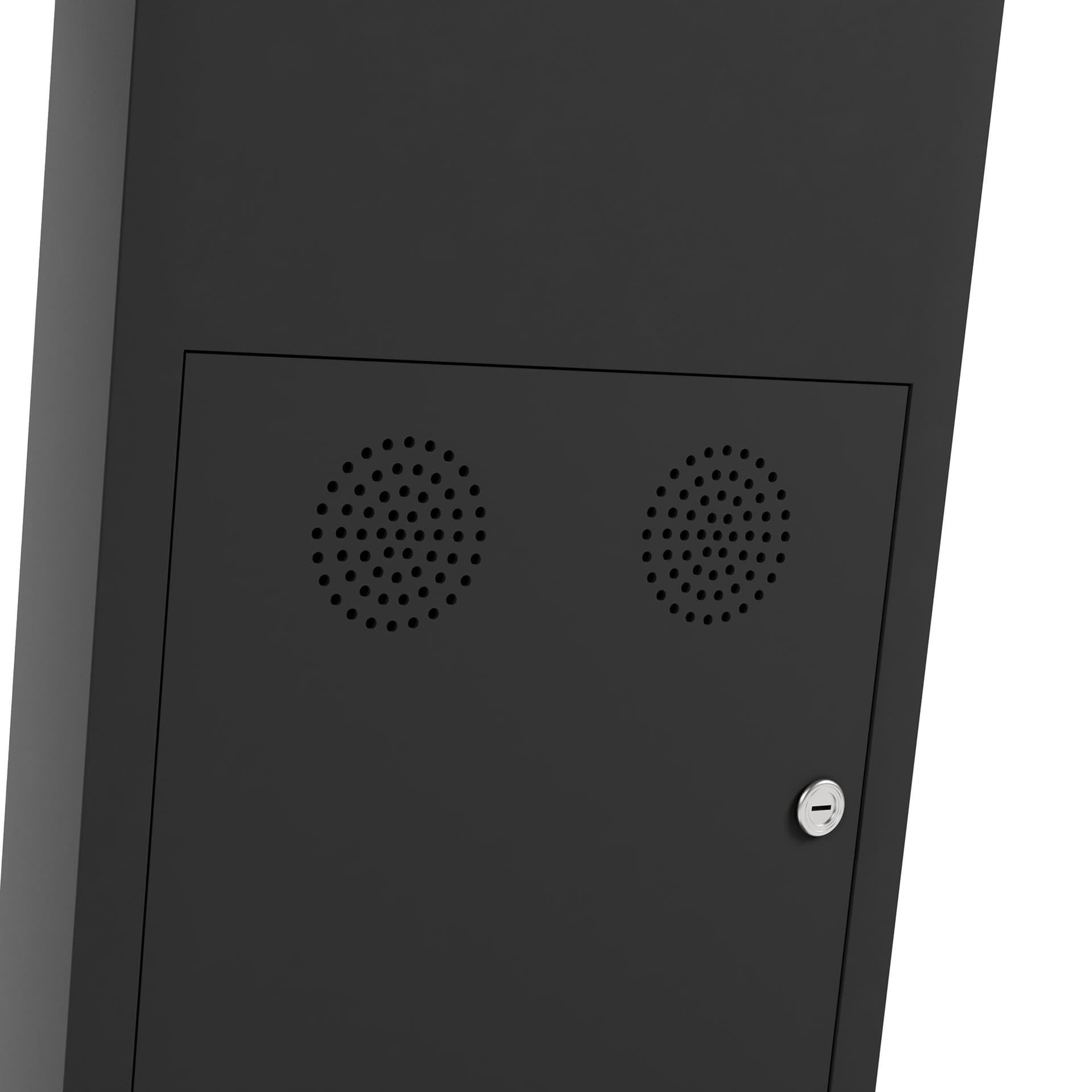 Horizontal touch screen display floor stand comes with two integrated speakers