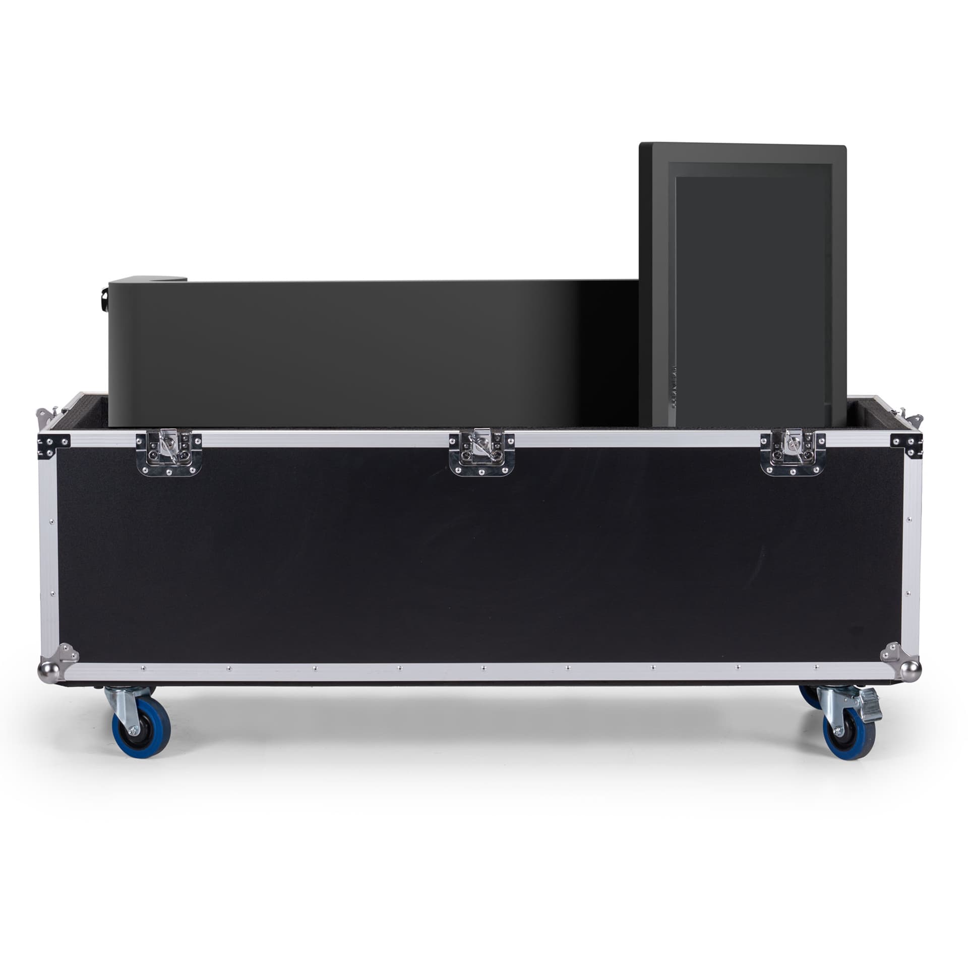 Horizontal touch screen display floor stand can be shipped via air freight with the optional flight case